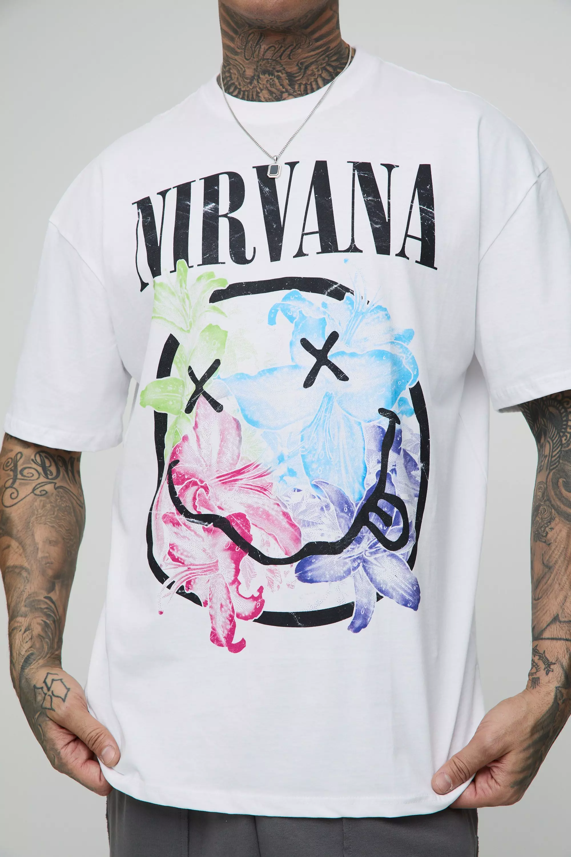 White Tall Oversized Nirvana License Print T-Shirt alternative image