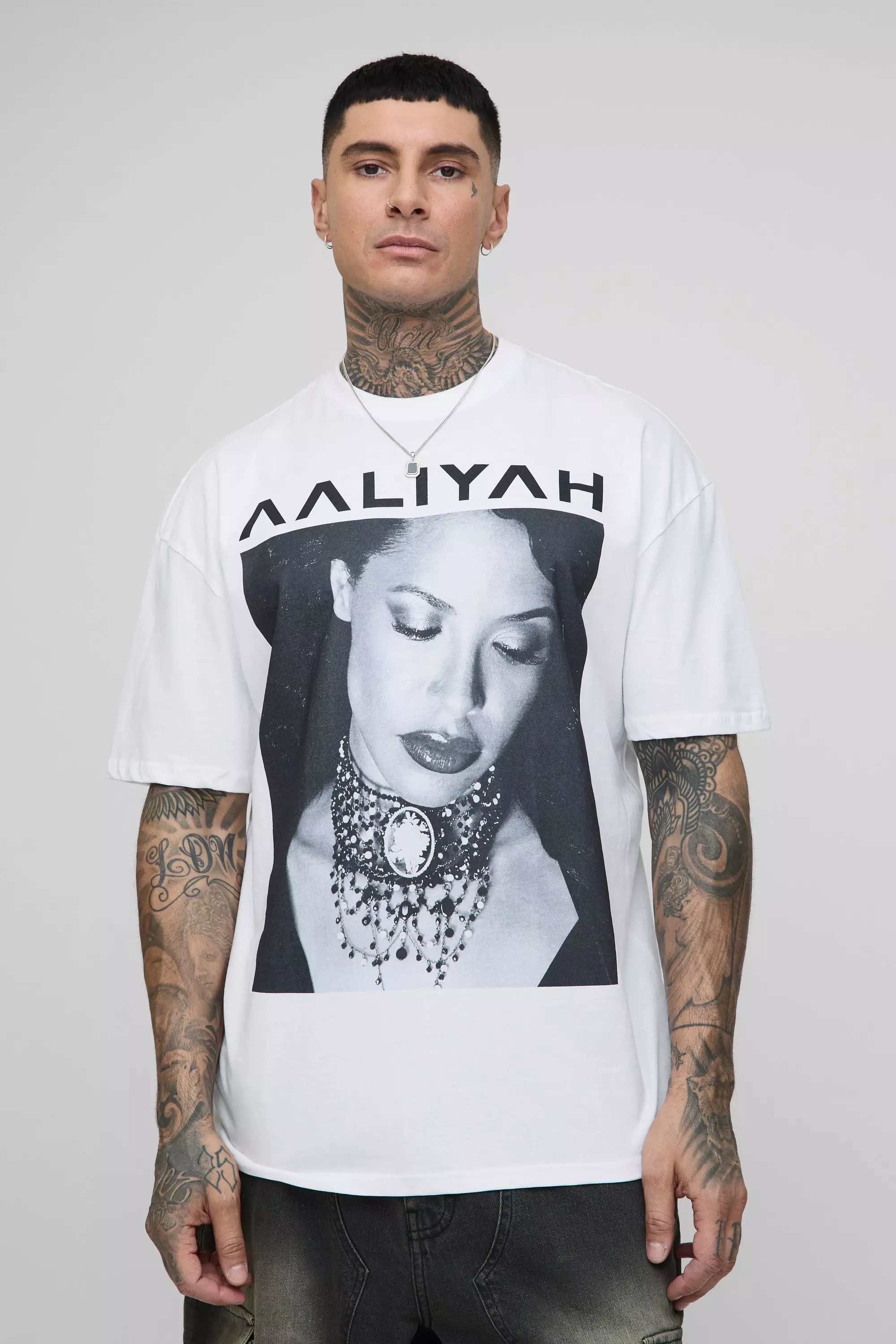 White Tall Oversized Gelicenseerd Aaliyah T-Shirt alternatieve afbeelding