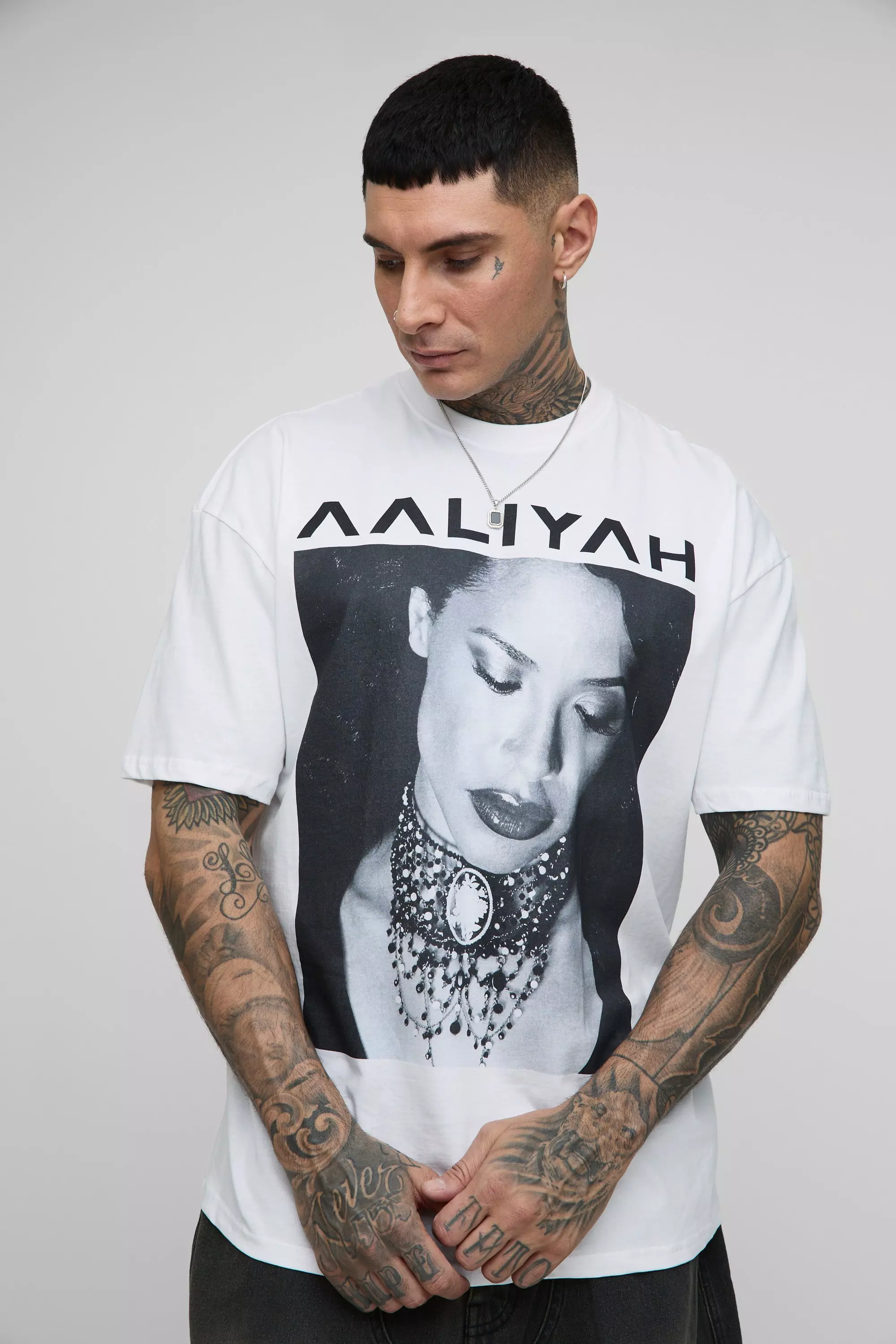 White Tall Oversized Gelicenseerd Aaliyah T-Shirt alternatieve afbeelding