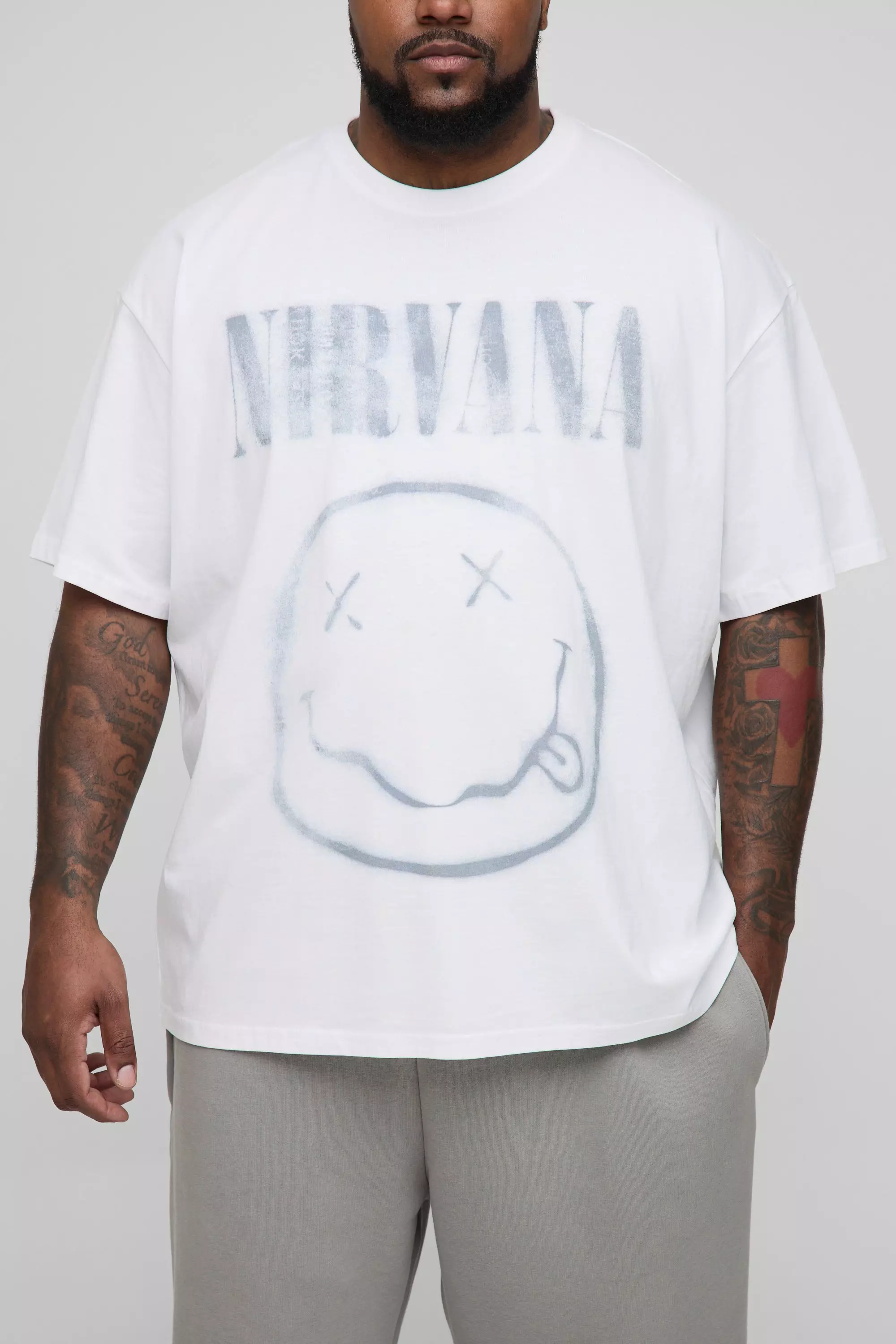 White Plus Oversized Nirvana License Print T-Shirt alternative image
