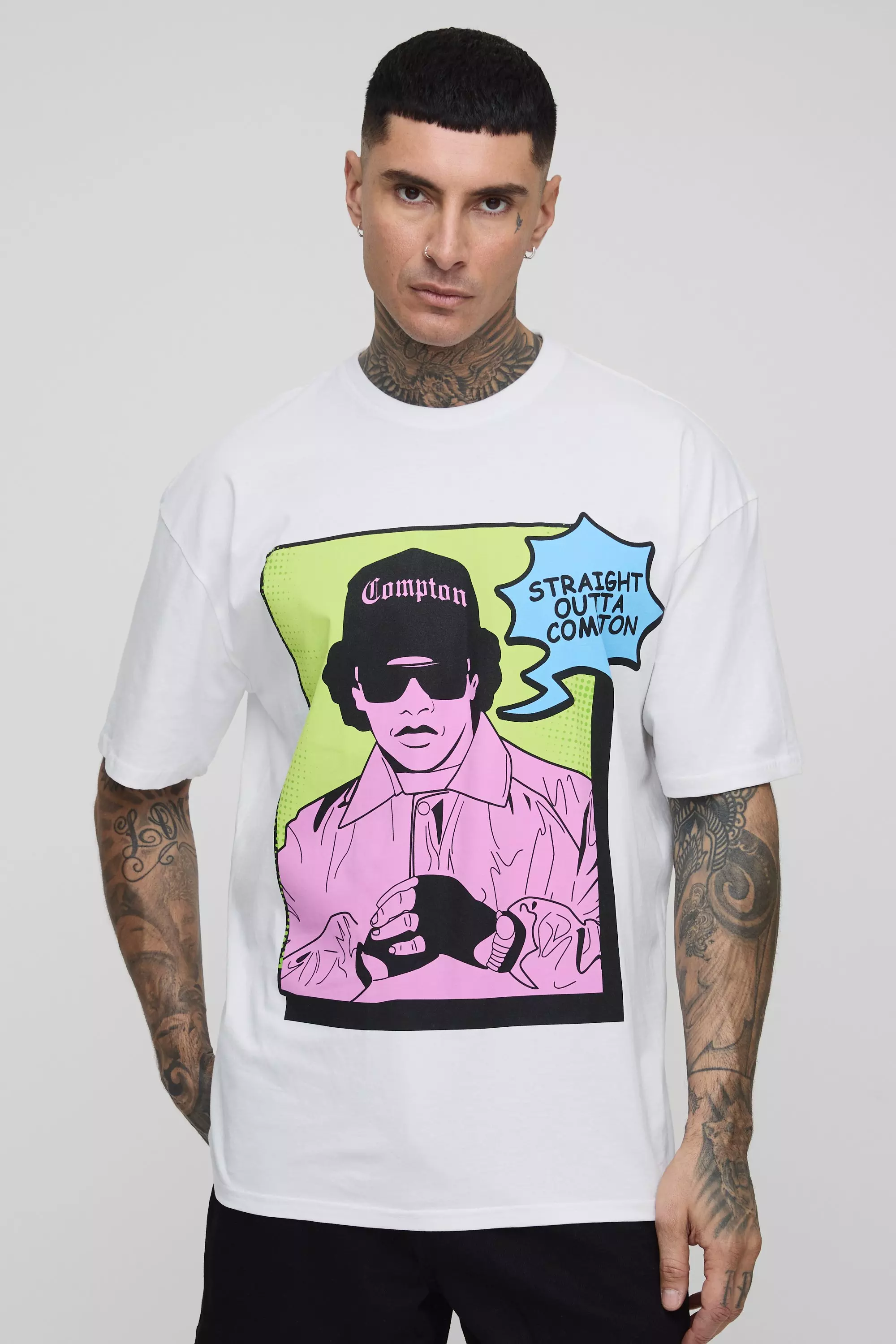 White Tall Oversized Eazy-E License Print T-Shirt alternative image