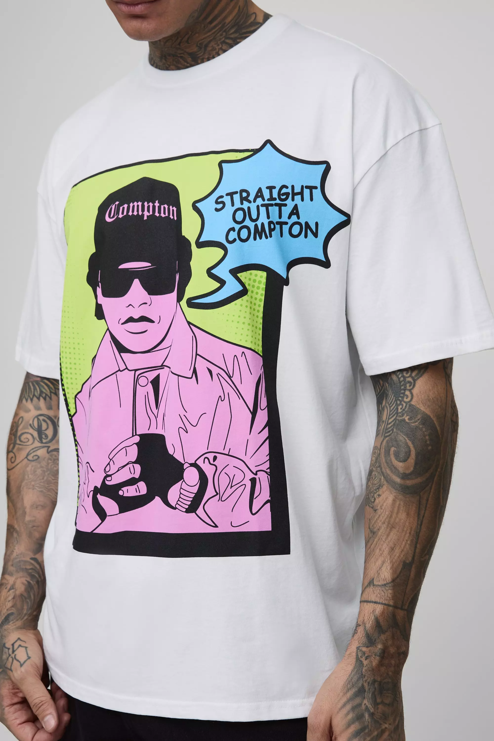 White Tall Oversized Eazy-E License Print T-Shirt alternative image
