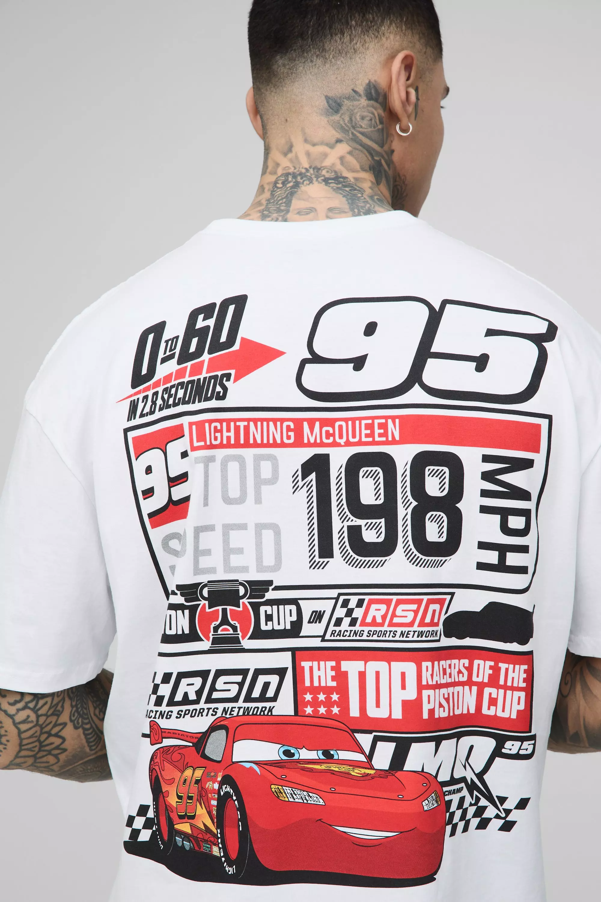 White Tall Oversized Disney Car License Print T-Shirt alternative image