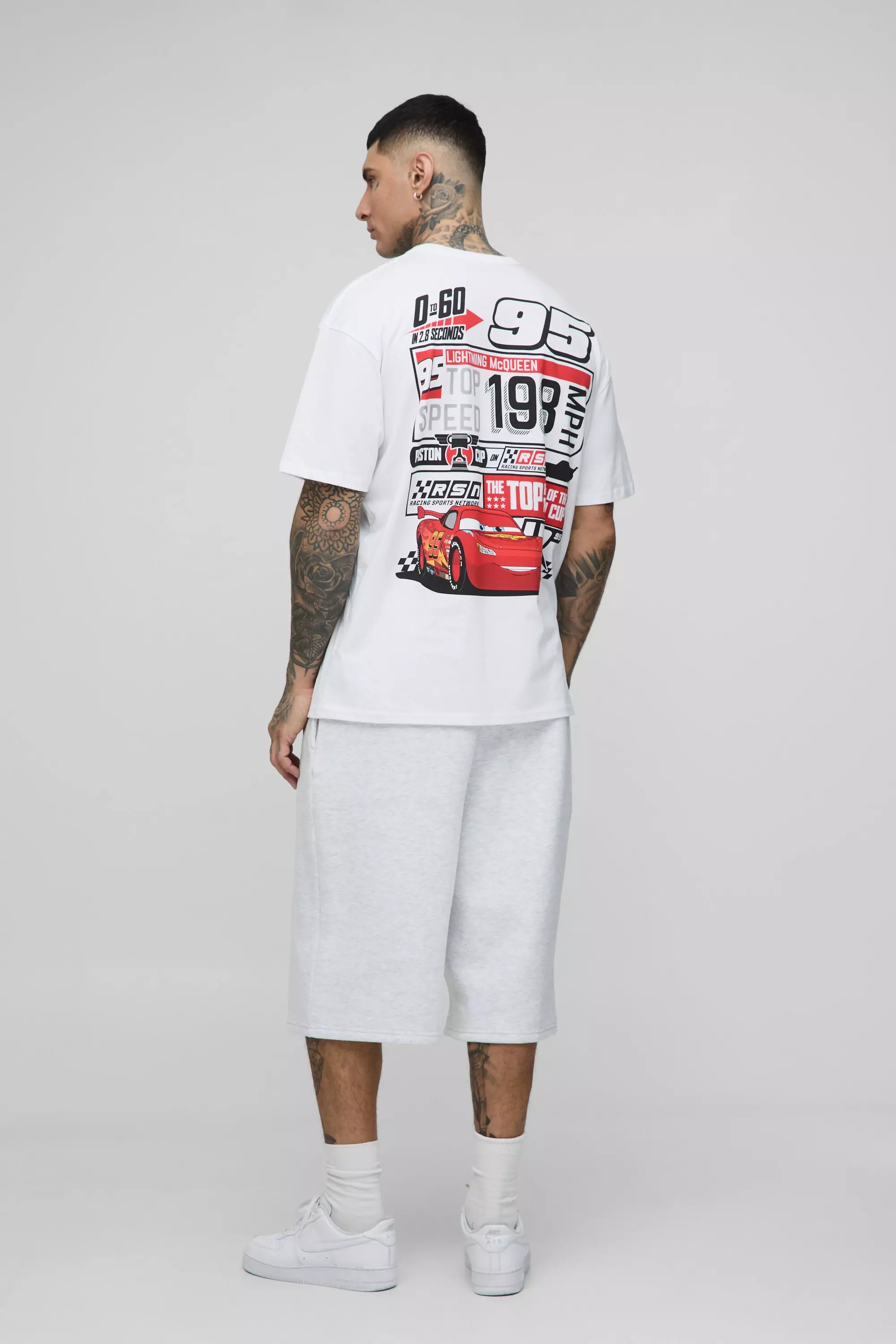 White Tall Oversized Disney Car License Print T-Shirt alternative image