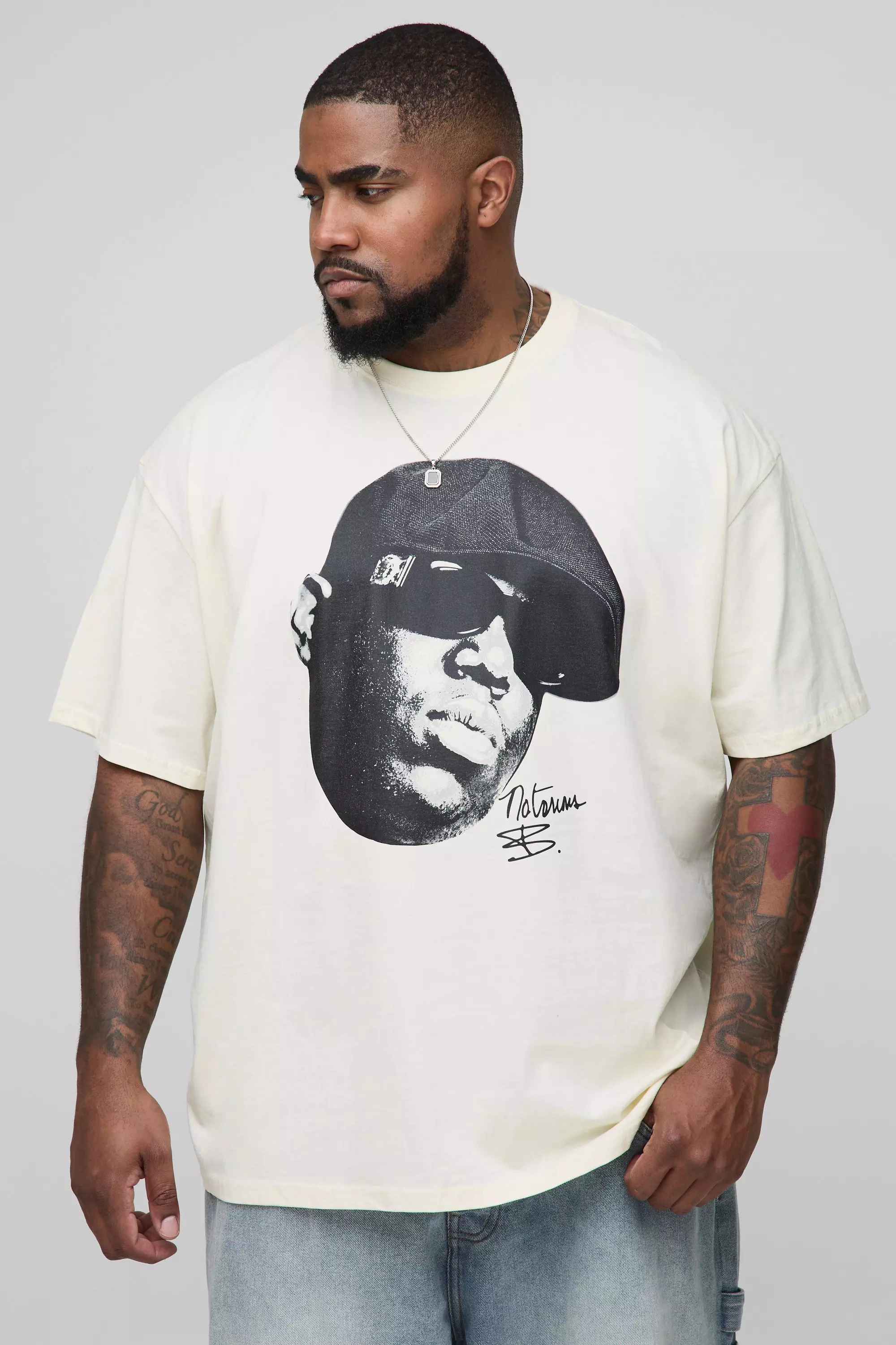 Ecru Plus Oversized Notorious BIG License Print T-Shirt alternative image