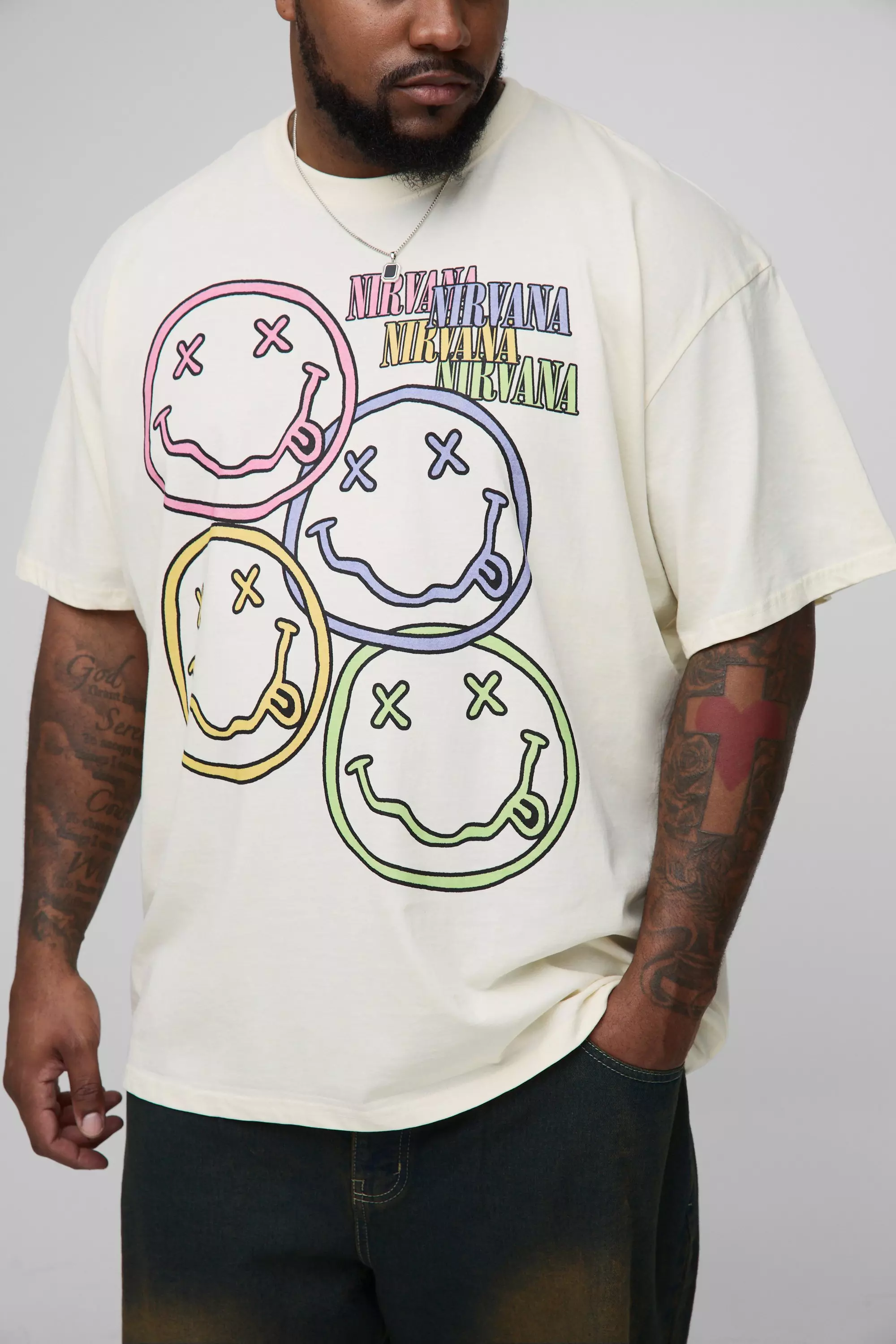 Plus Oversized Nirvana License Print T-Shirt | boohooMAN USA