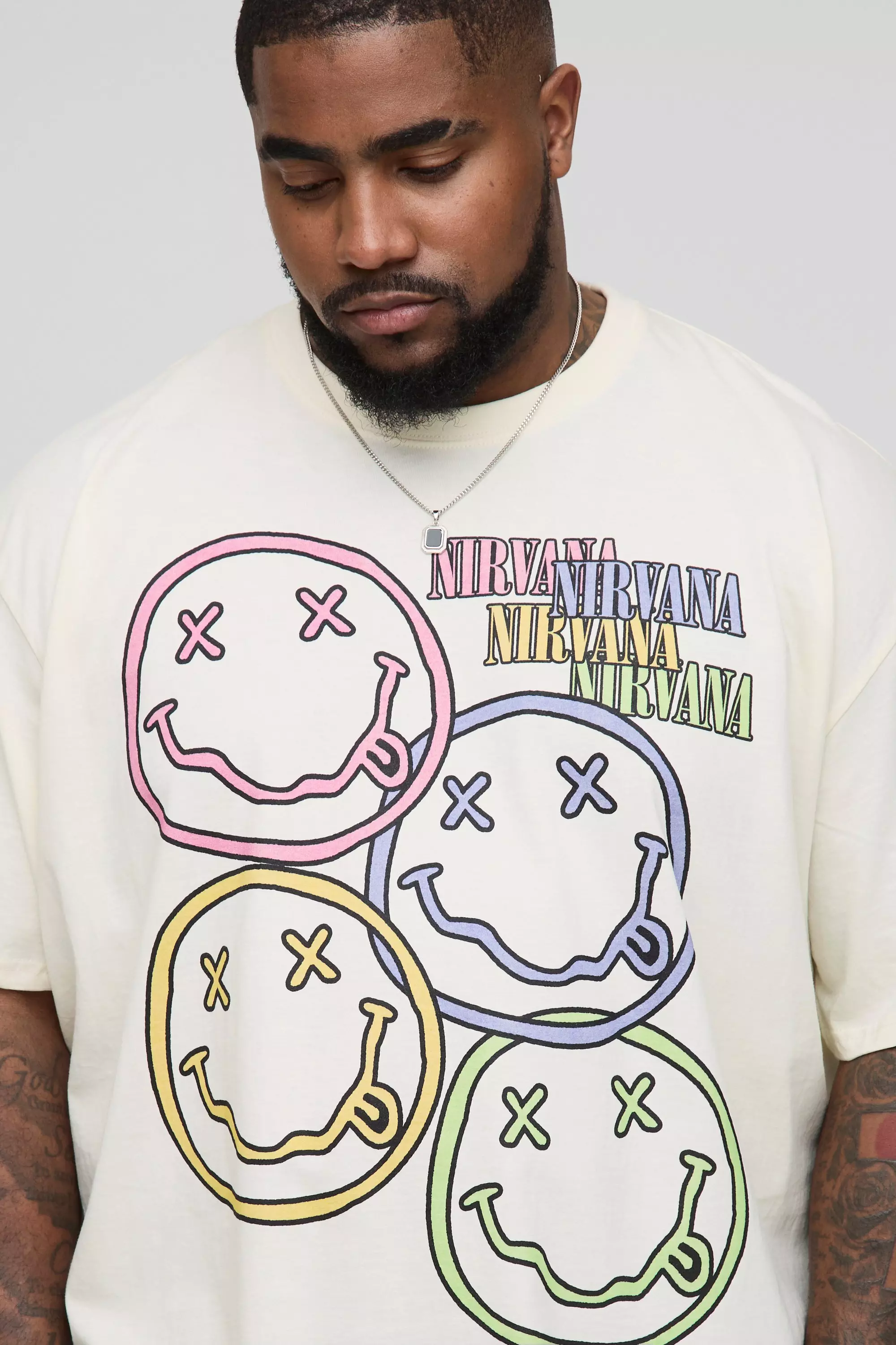 Plus Oversized Nirvana License Print T-Shirt | boohooMAN USA