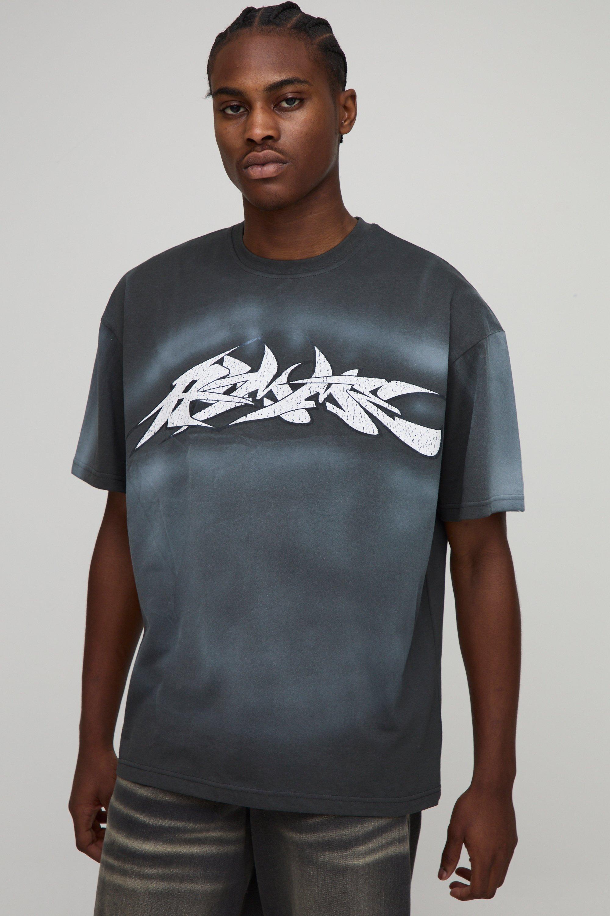 Oversized Washed Tribal Graffiti T-Shirt | boohooMAN USA