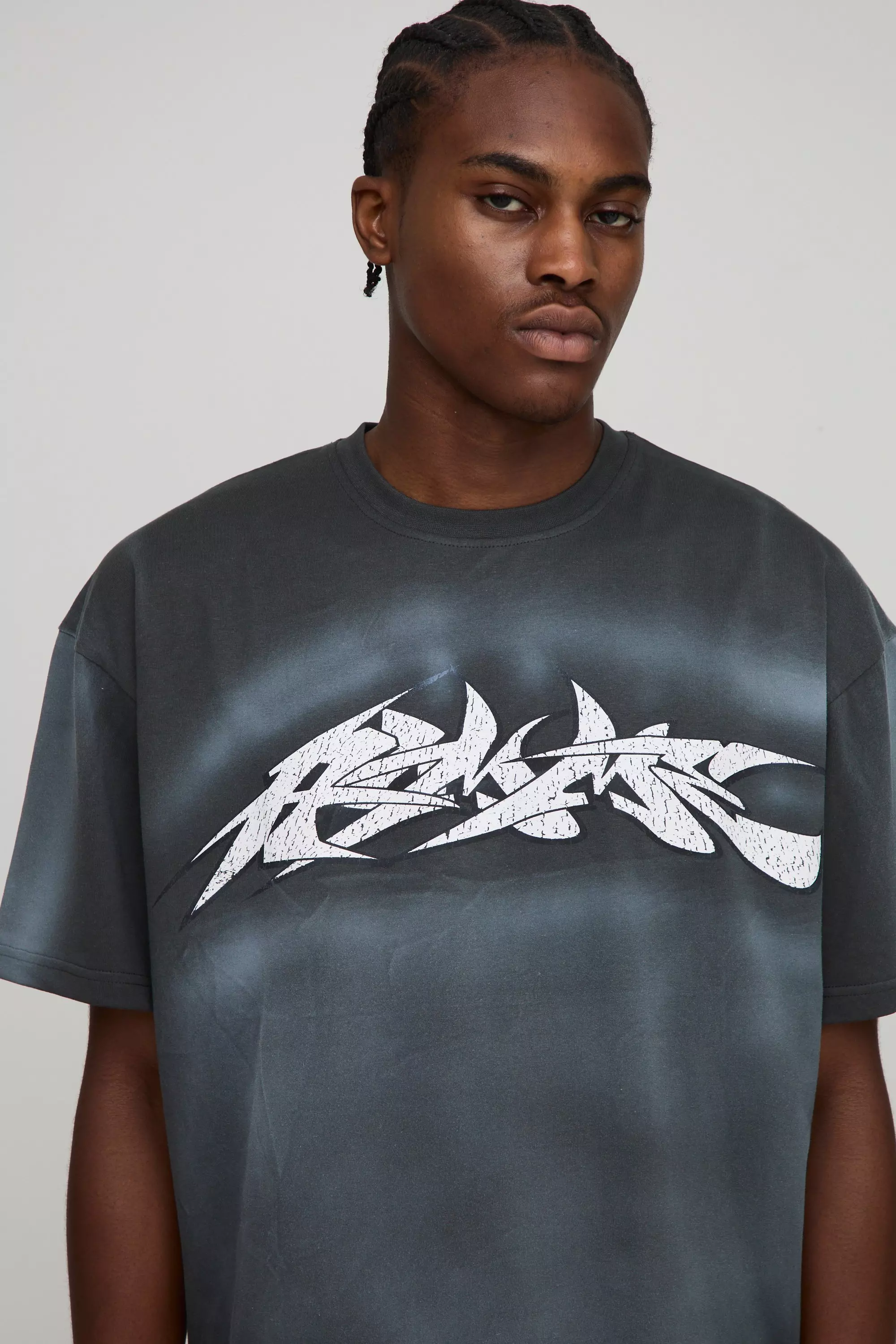 Oversized Washed Tribal Graffiti T-Shirt | boohooMAN USA
