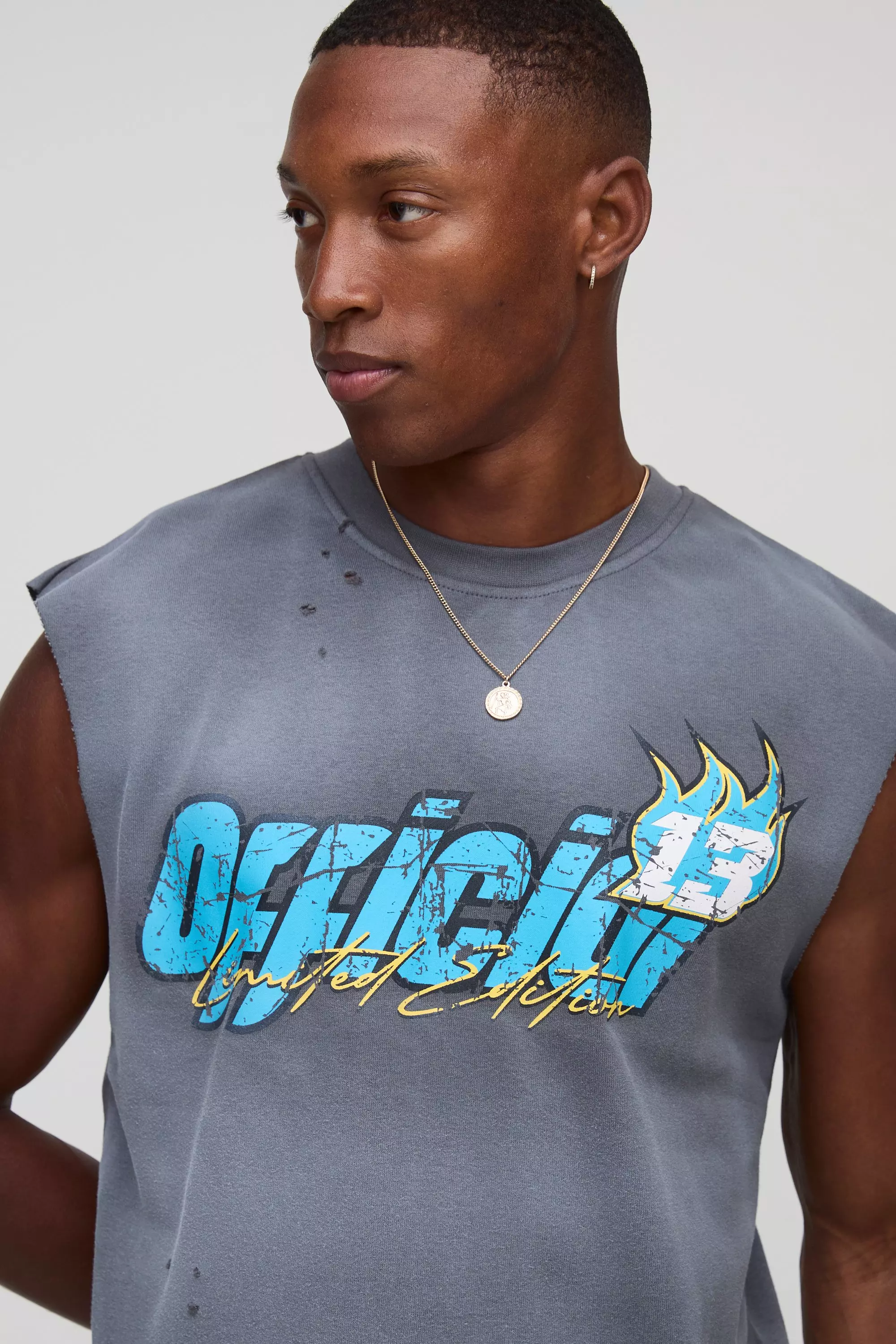 Shrunken Boxy Moto Graphic Washed Distressed Tank | boohooMAN USA