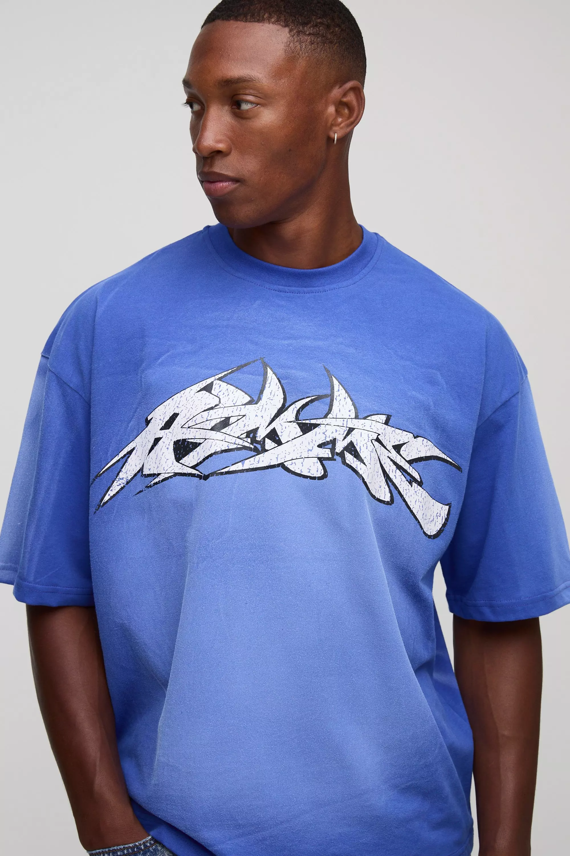 Oversized Boxy Tribal Graffiti Washed T-Shirt | boohooMAN USA