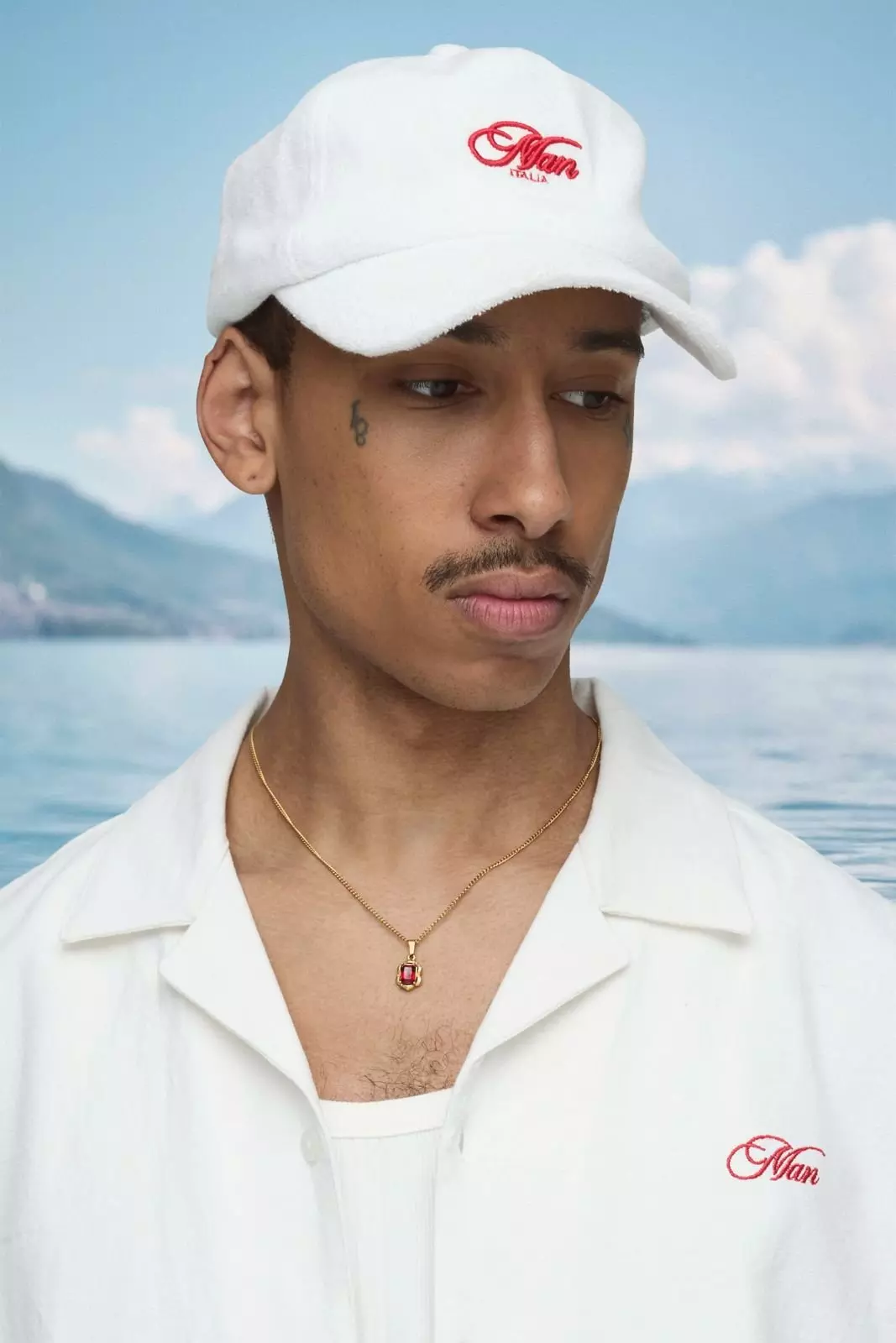 MAN Towelling Embroidered Cap White