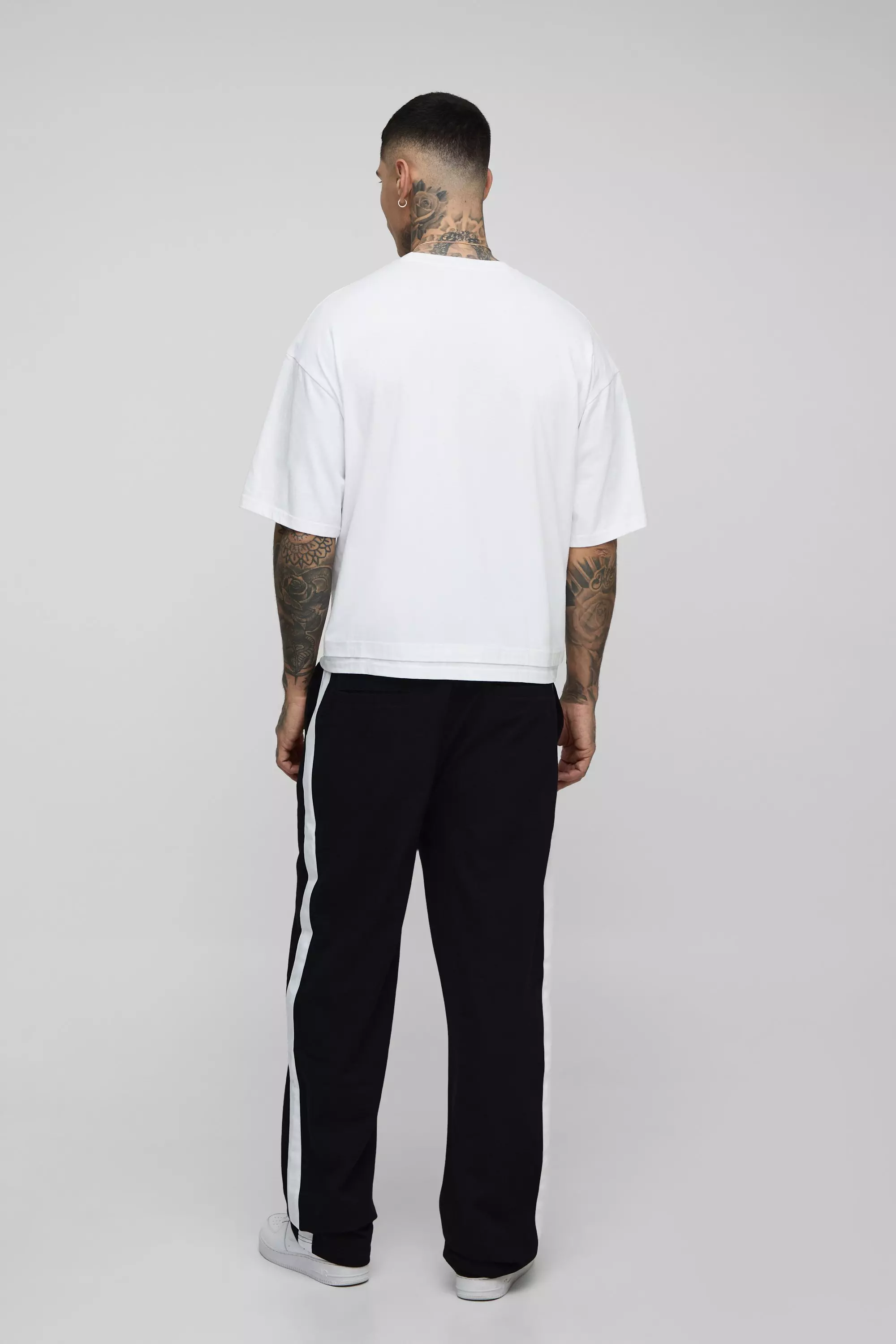 Tall Elasticated Waist Relaxed Fit Pants with Side Panel | boohooMAN USA
