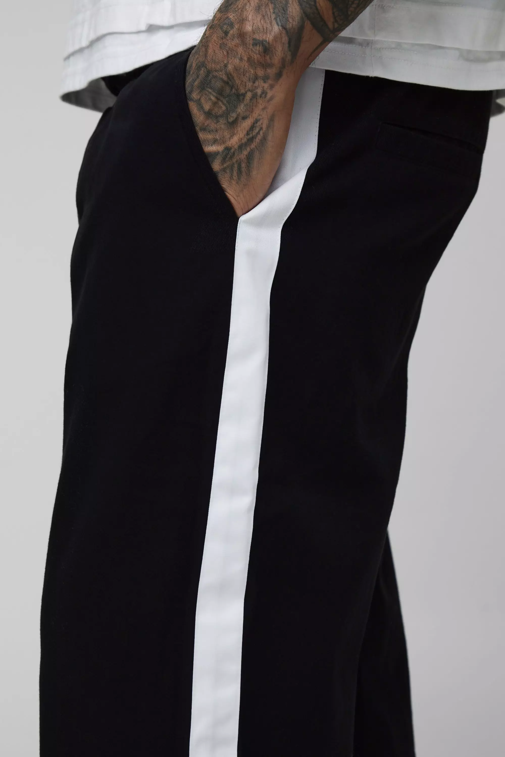 Tall Elasticated Waist Relaxed Fit Pants with Side Panel | boohooMAN USA