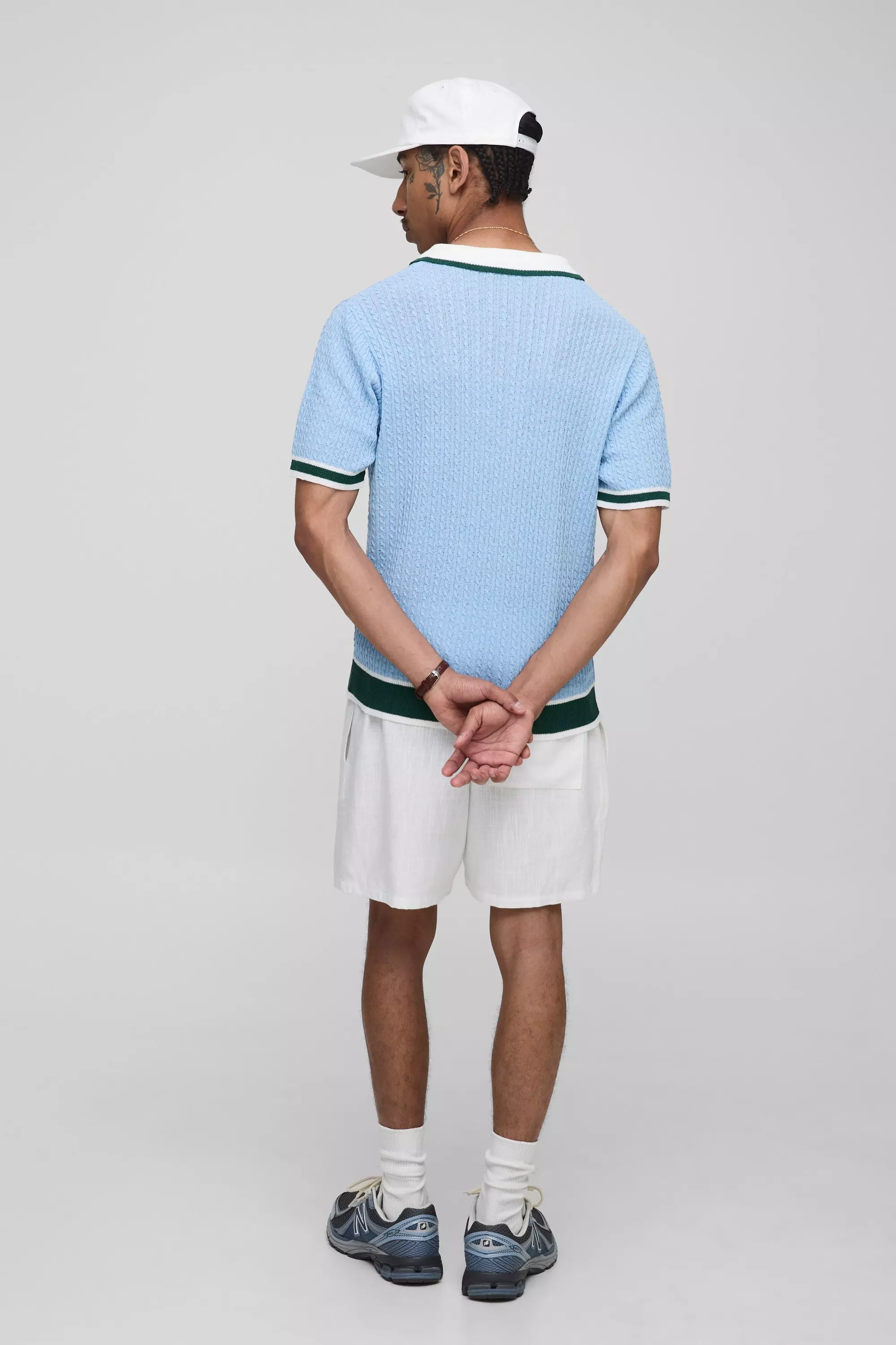 Man Embroidered Cable Knitted Polo | boohooMAN USA