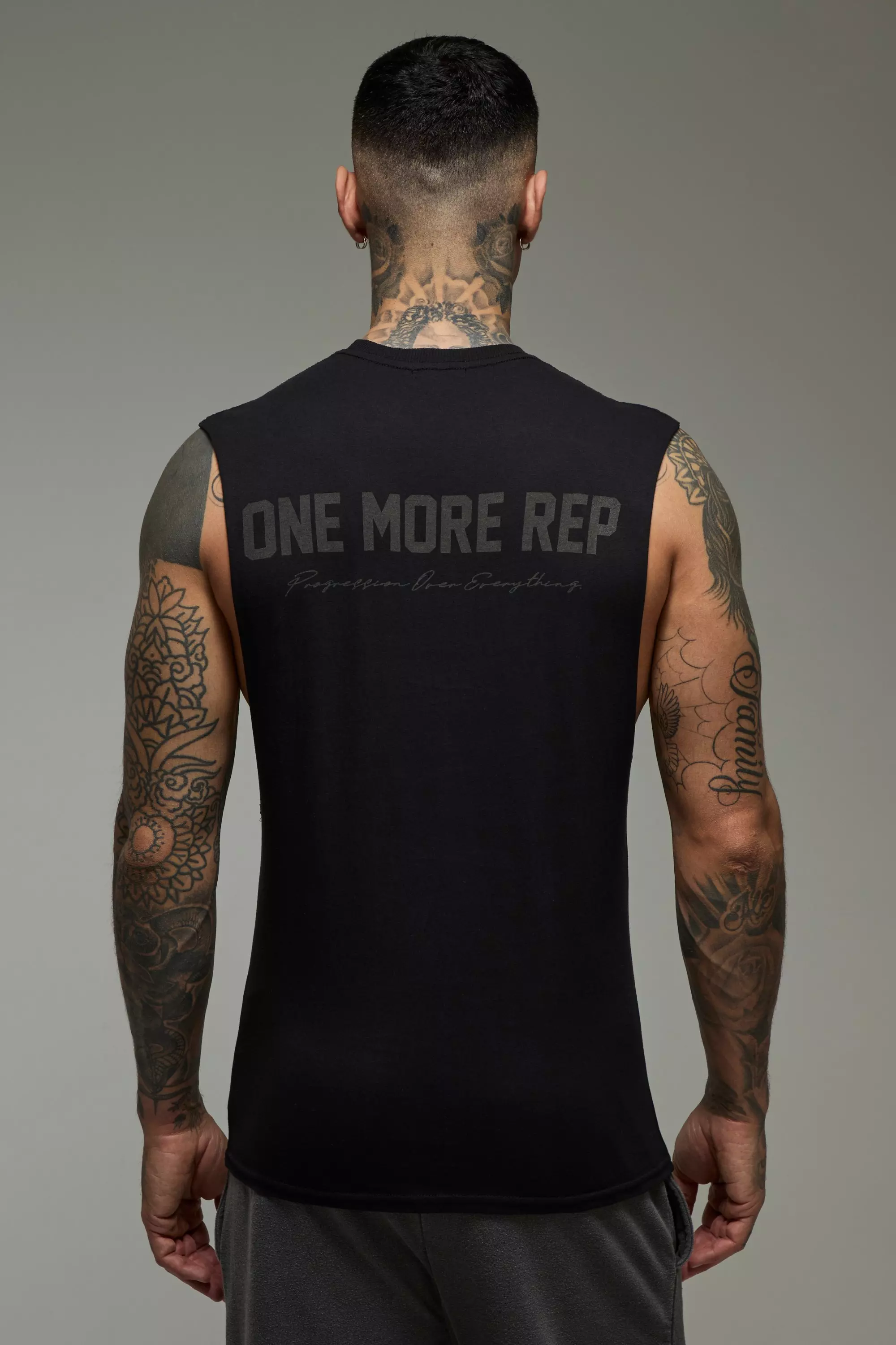Tall MAN Active One More Rep Oversized Drop Shoulder Tank Black