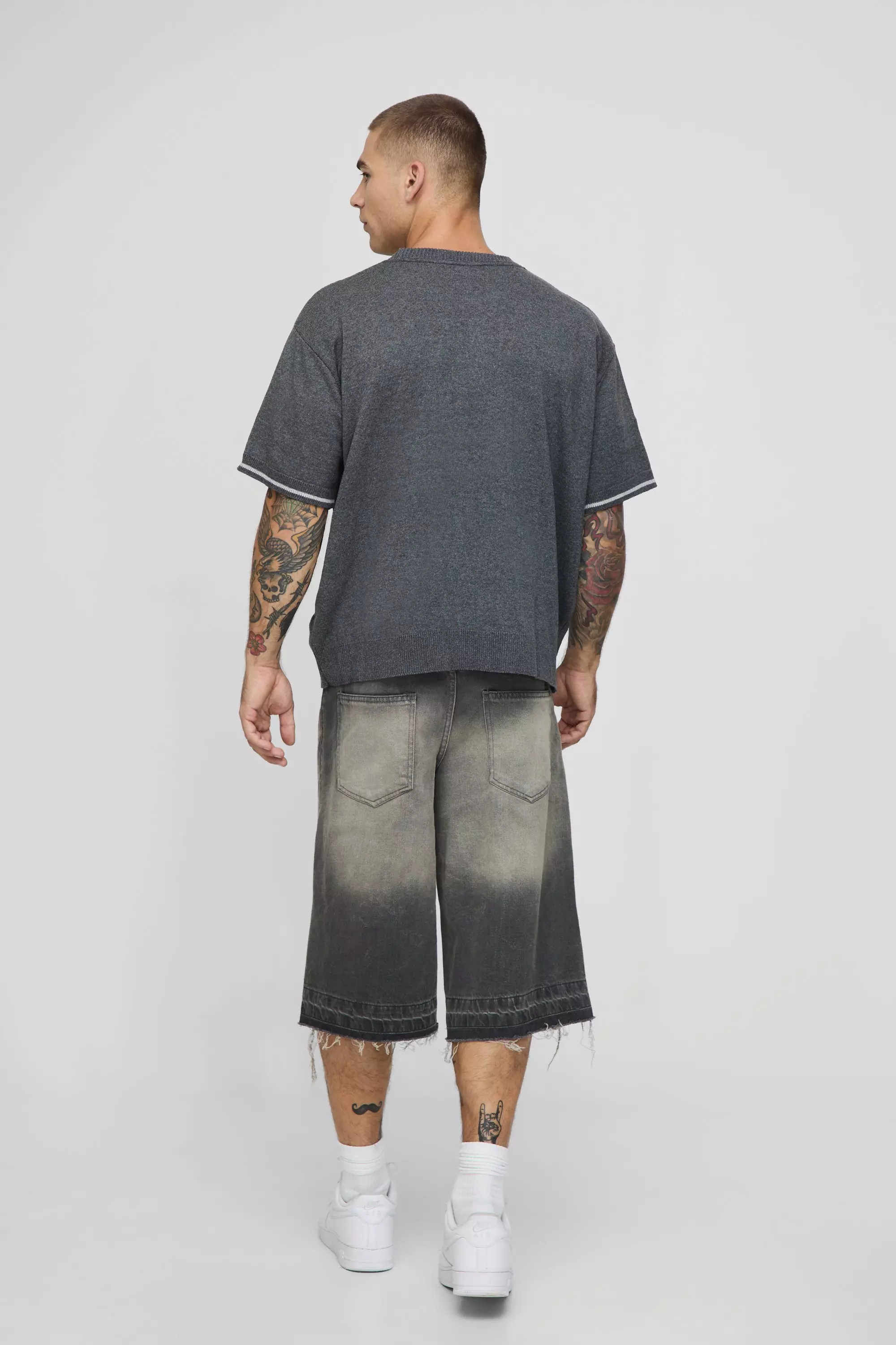 Oversized Boxy Face Jacquard Knitted T-shirt | boohooMAN USA
