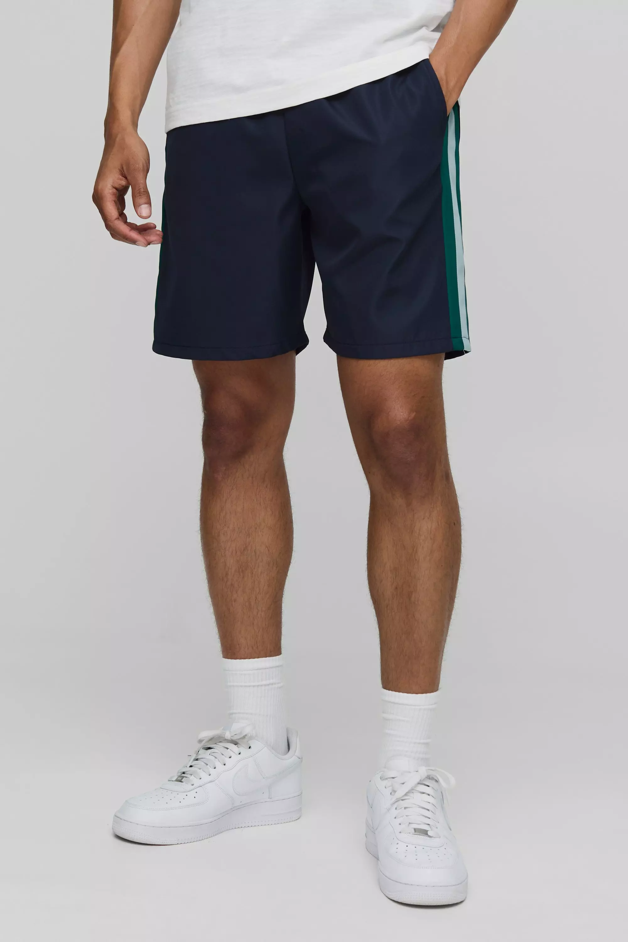 Elasticated Waist Relaxed Fit Colour Block Shorts Navy