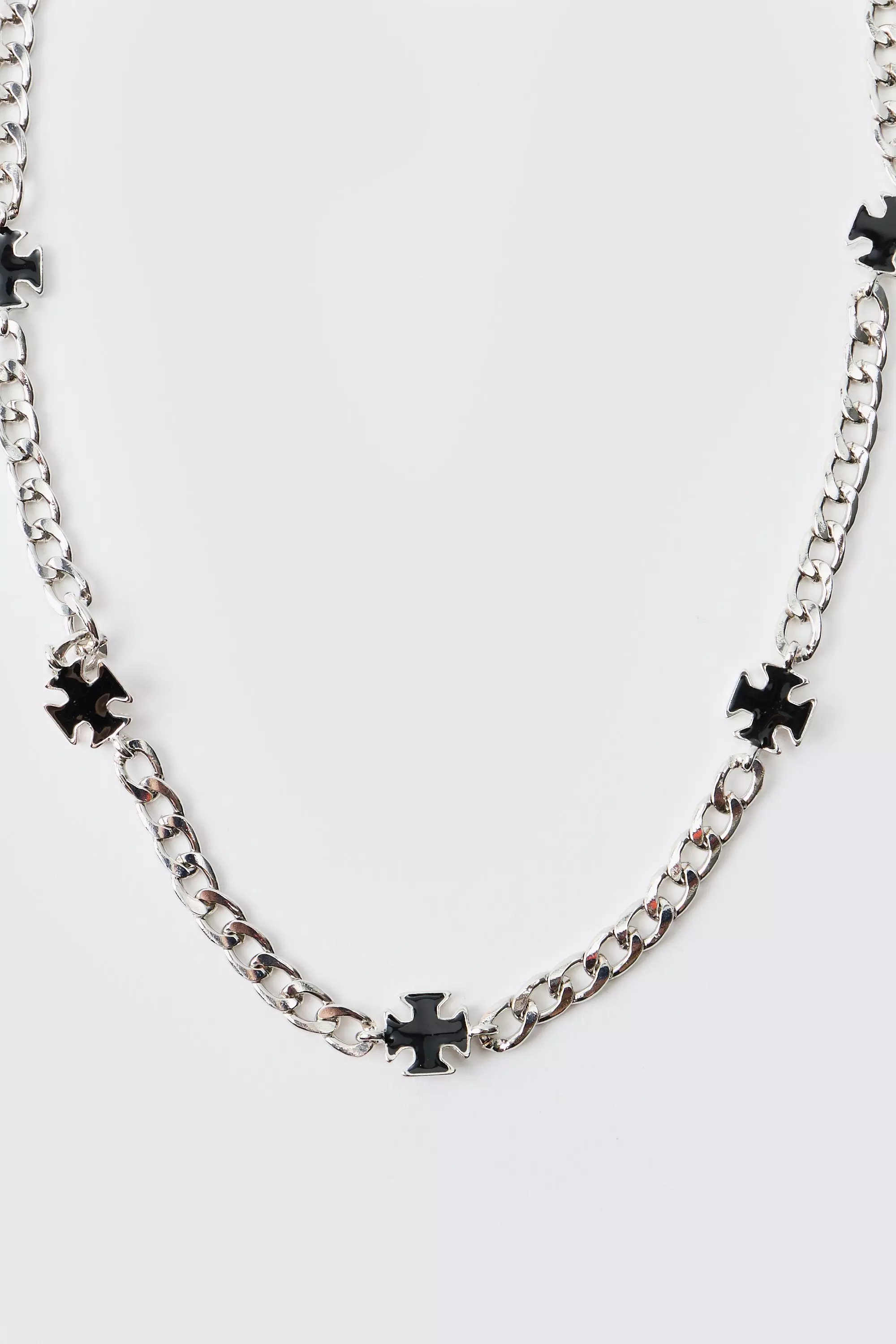 Cross Link Silver Necklace | boohooMAN USA