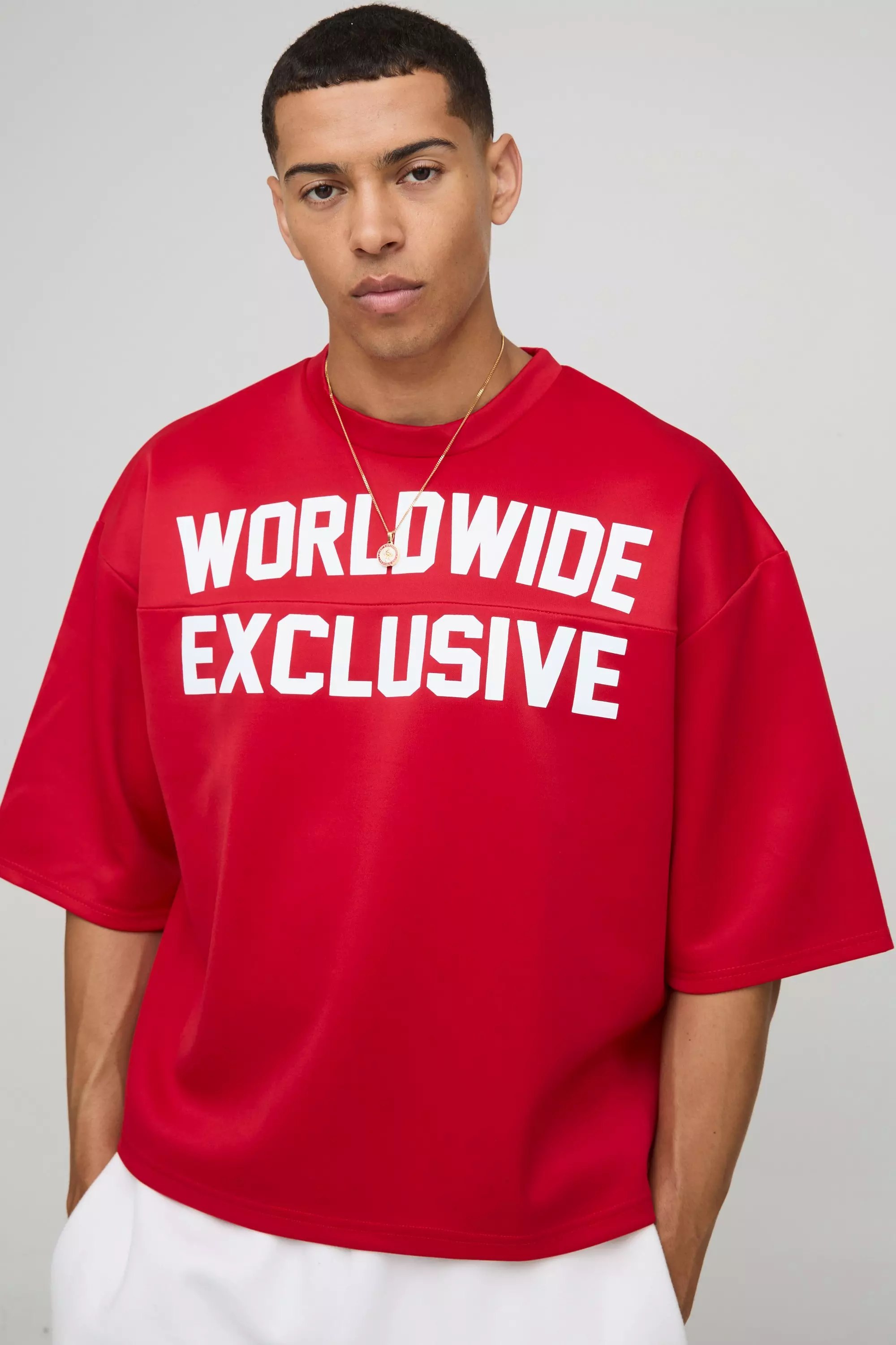 Oversized Boxy Worldwide Panelled Printed Scuba T-Shirt Sage