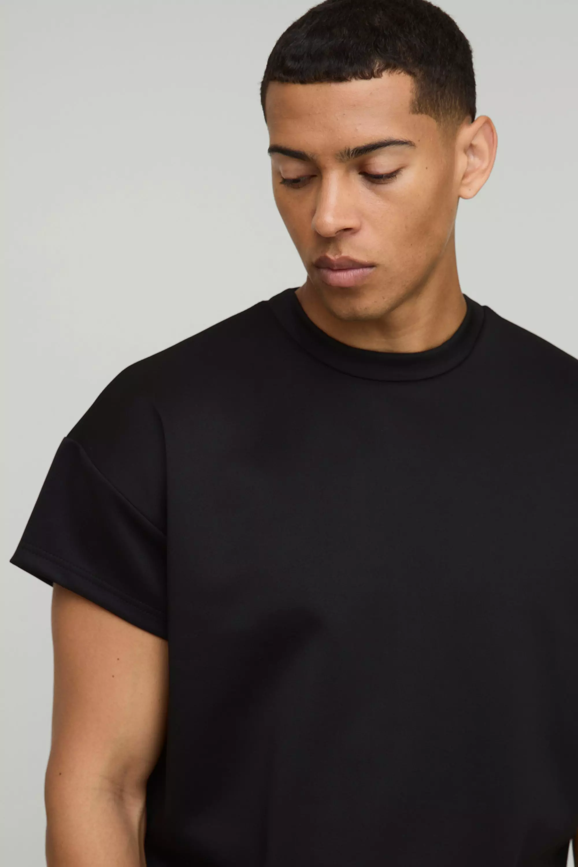 Oversized Shrunken Boxy Cap Sleeve Scuba T-Shirt | boohooMAN USA