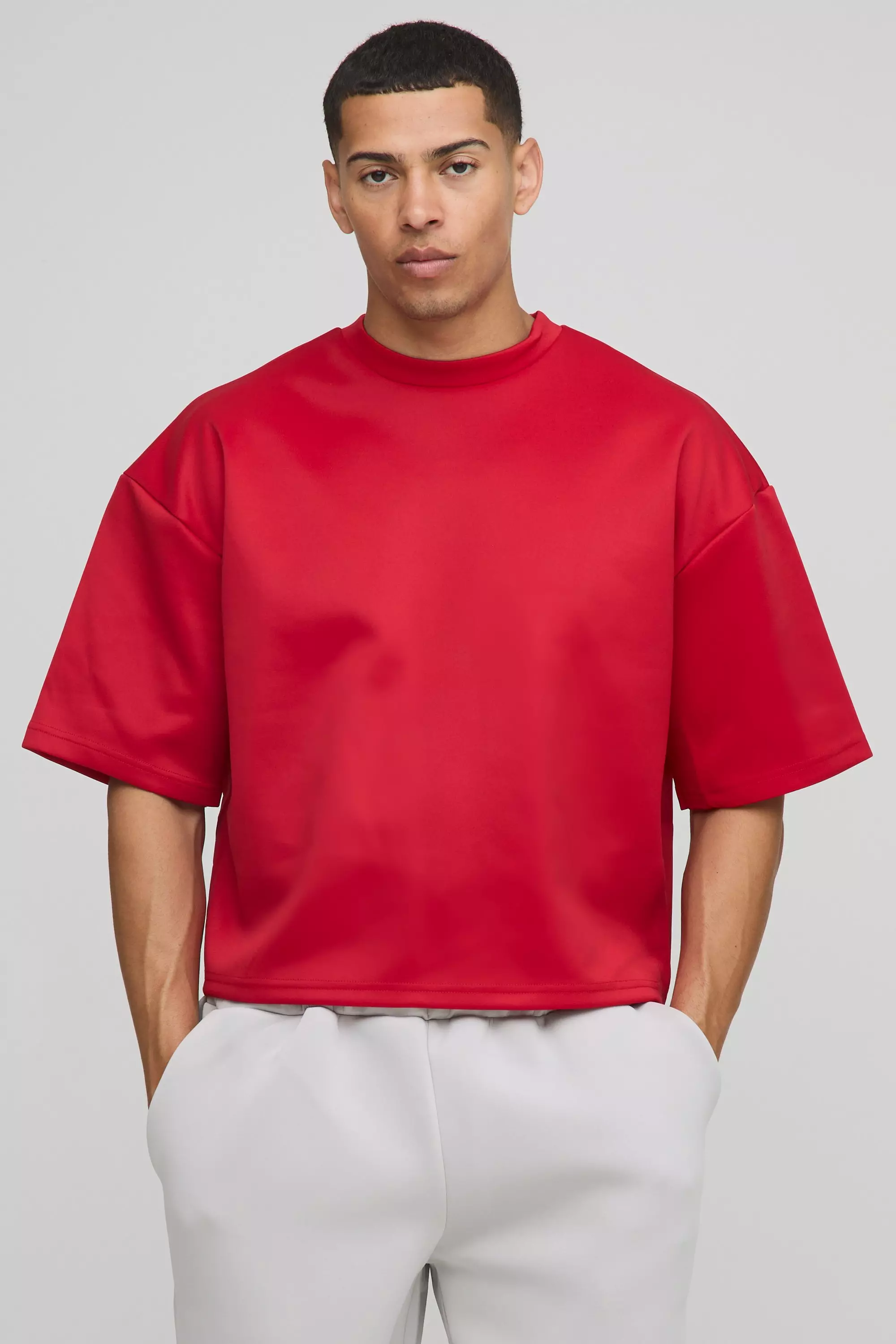 Oversized Extra Boxy Half Sleeve Scuba T-Shirt Red