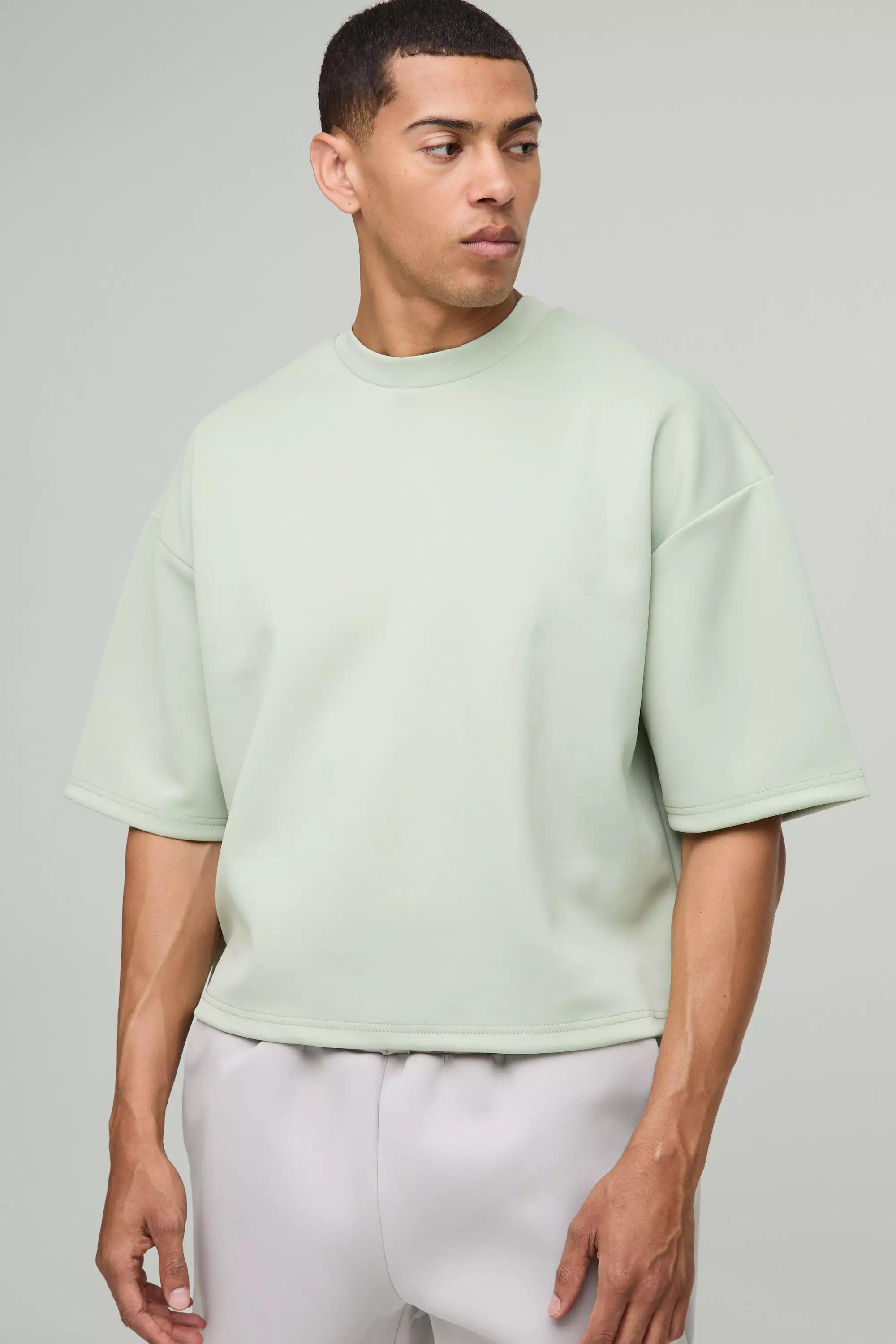 Oversized Extra Boxy Half Sleeve Scuba T-Shirt Sage