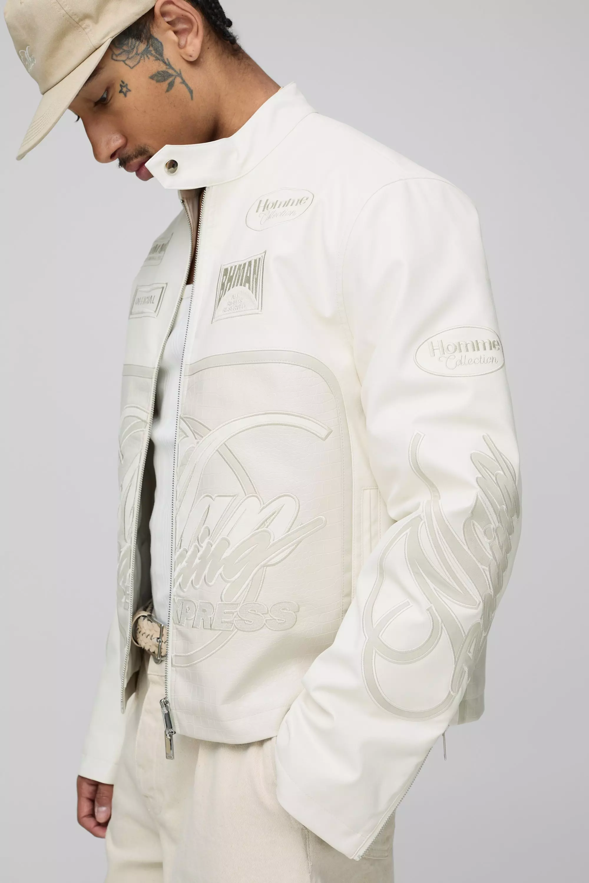 Regular Fit Man Racing PU Biker Jacket | boohooMAN USA