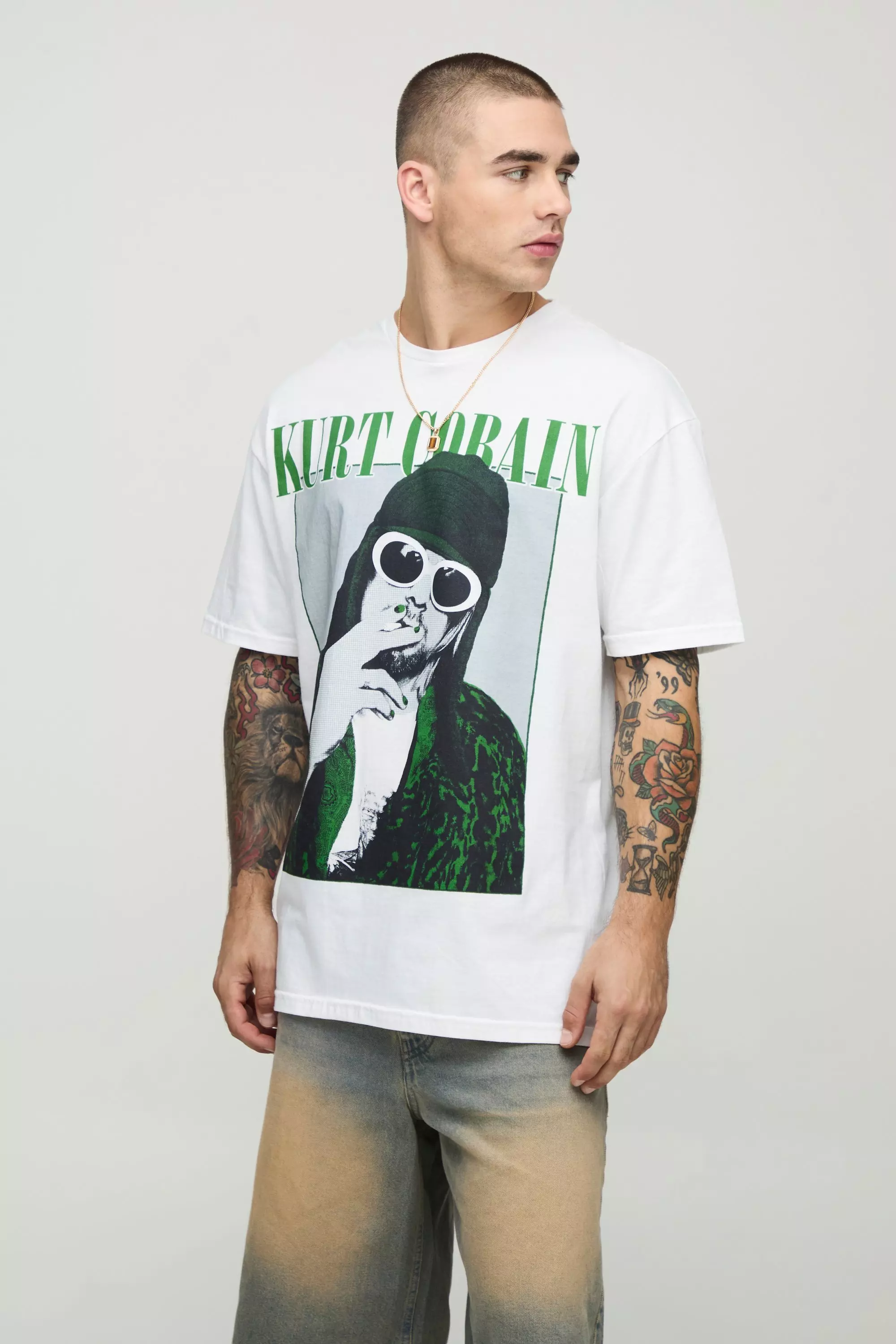 T-shirt oversize blanc à imprimé Kurt Cobain, White autre image