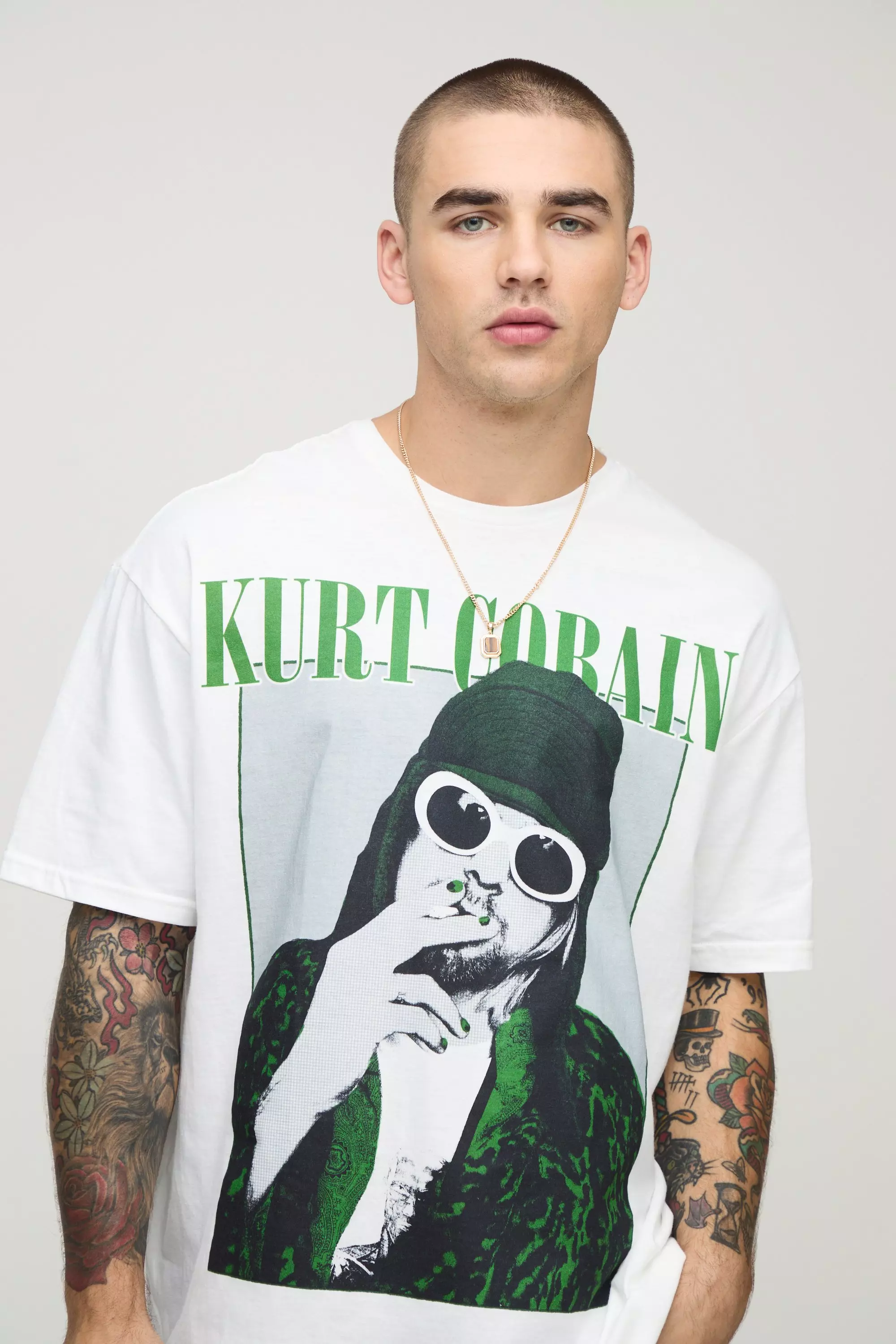 T-shirt oversize blanc à imprimé Kurt Cobain, White autre image