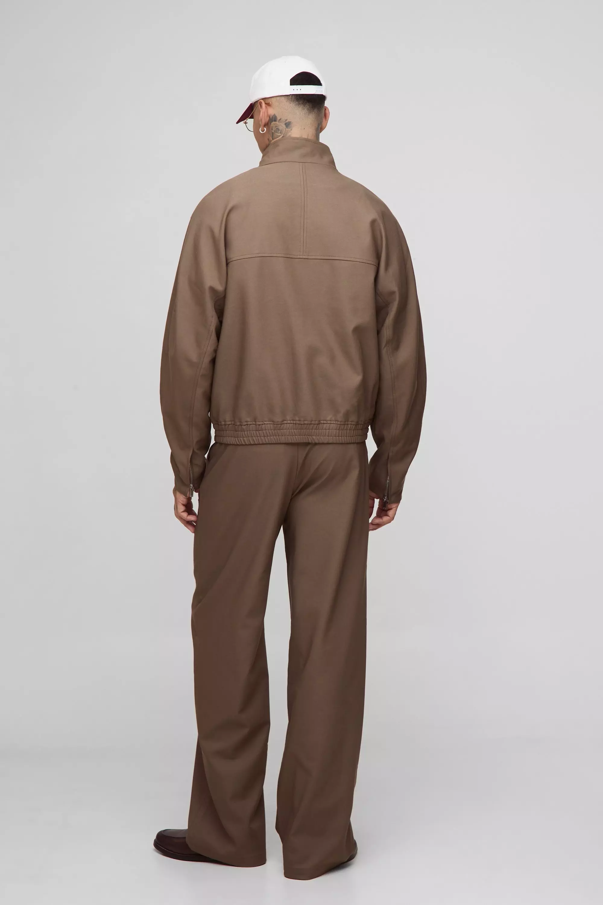 Tall Oversized Boxy Embroidered Funnel Neck Track Jacket | boohooMAN USA