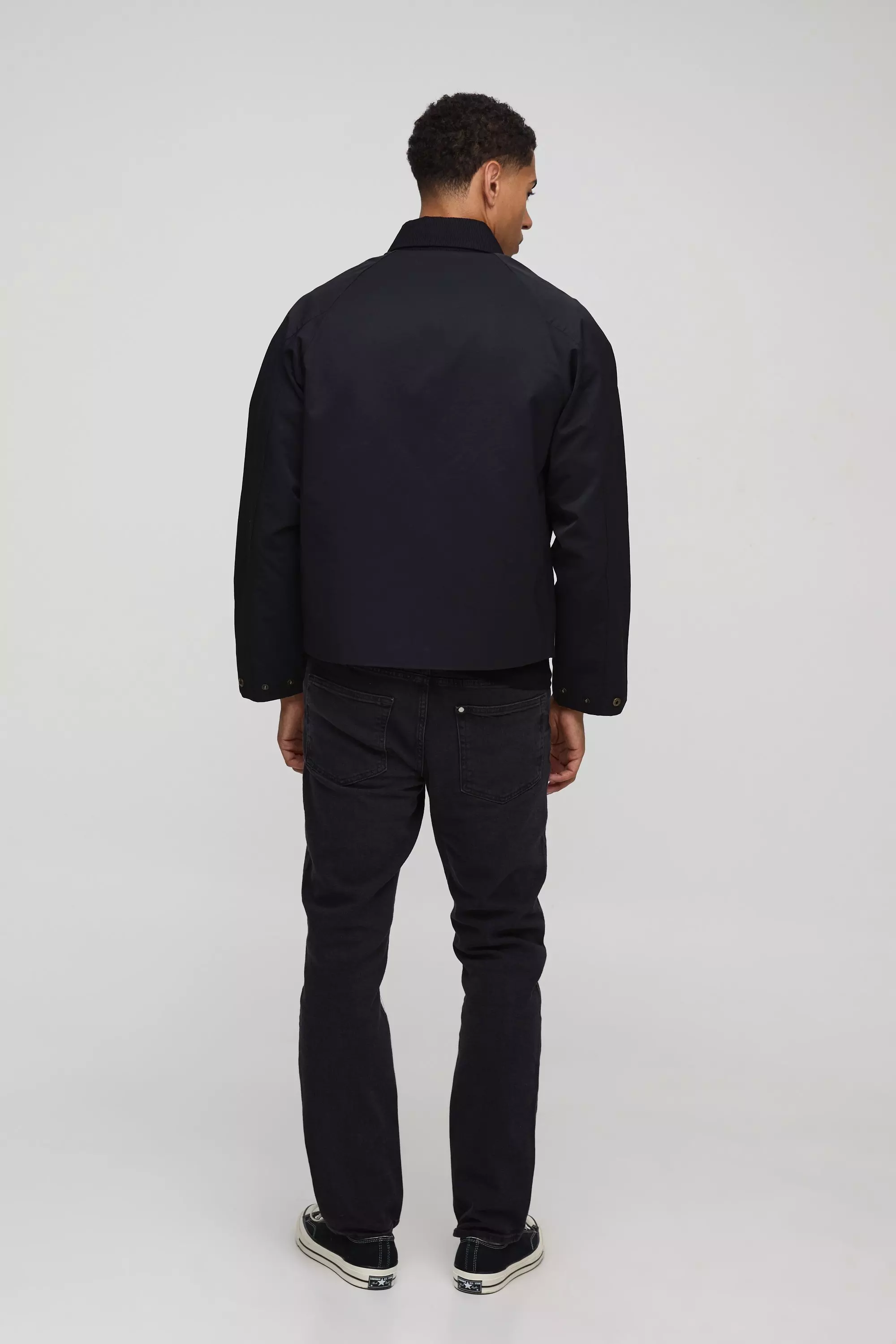 Regular Fit Cord Collar Embroidered Worker Jacket | boohooMAN USA