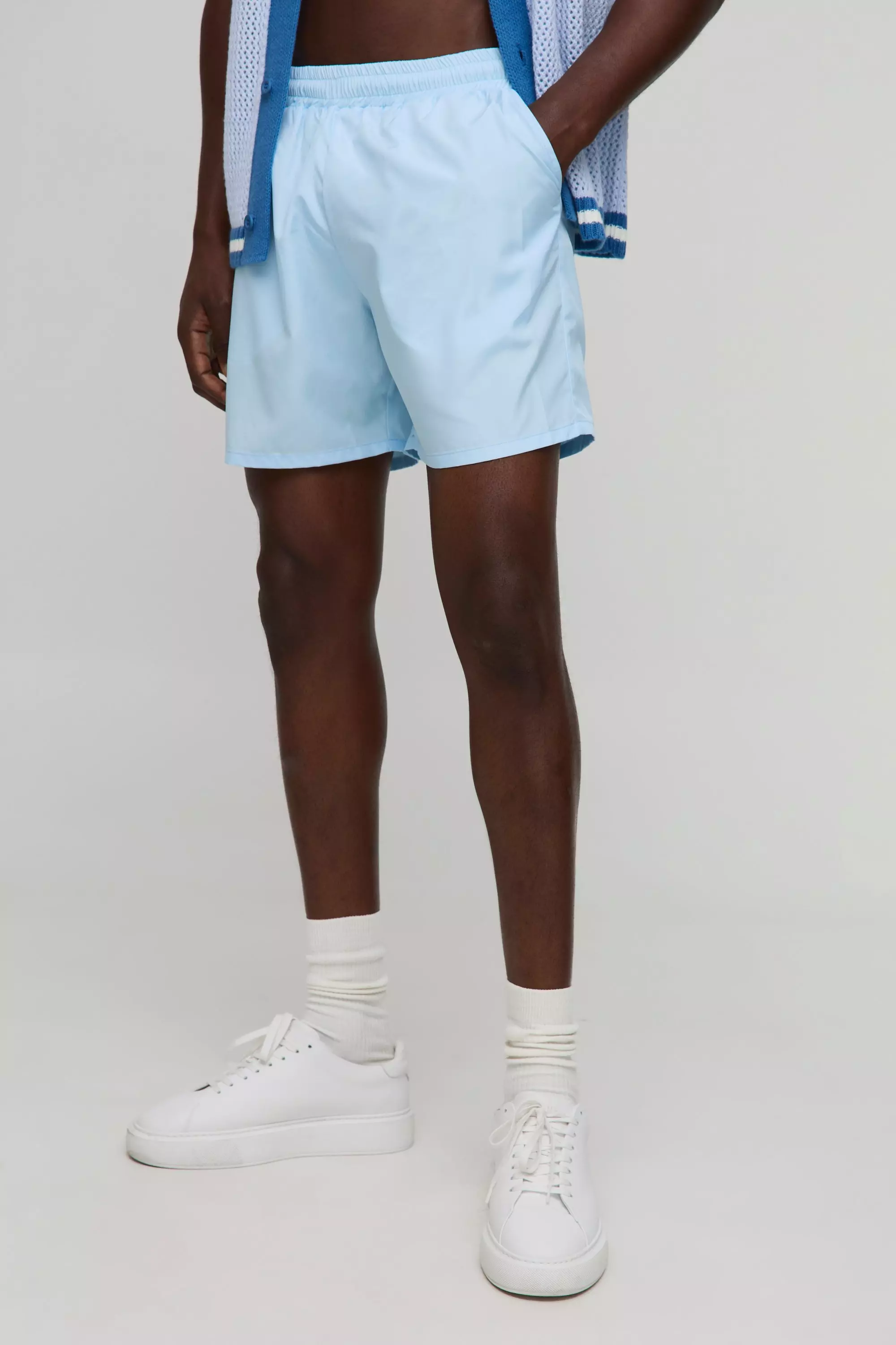 Blue Regular fit Mid length Plain Swim Shorts