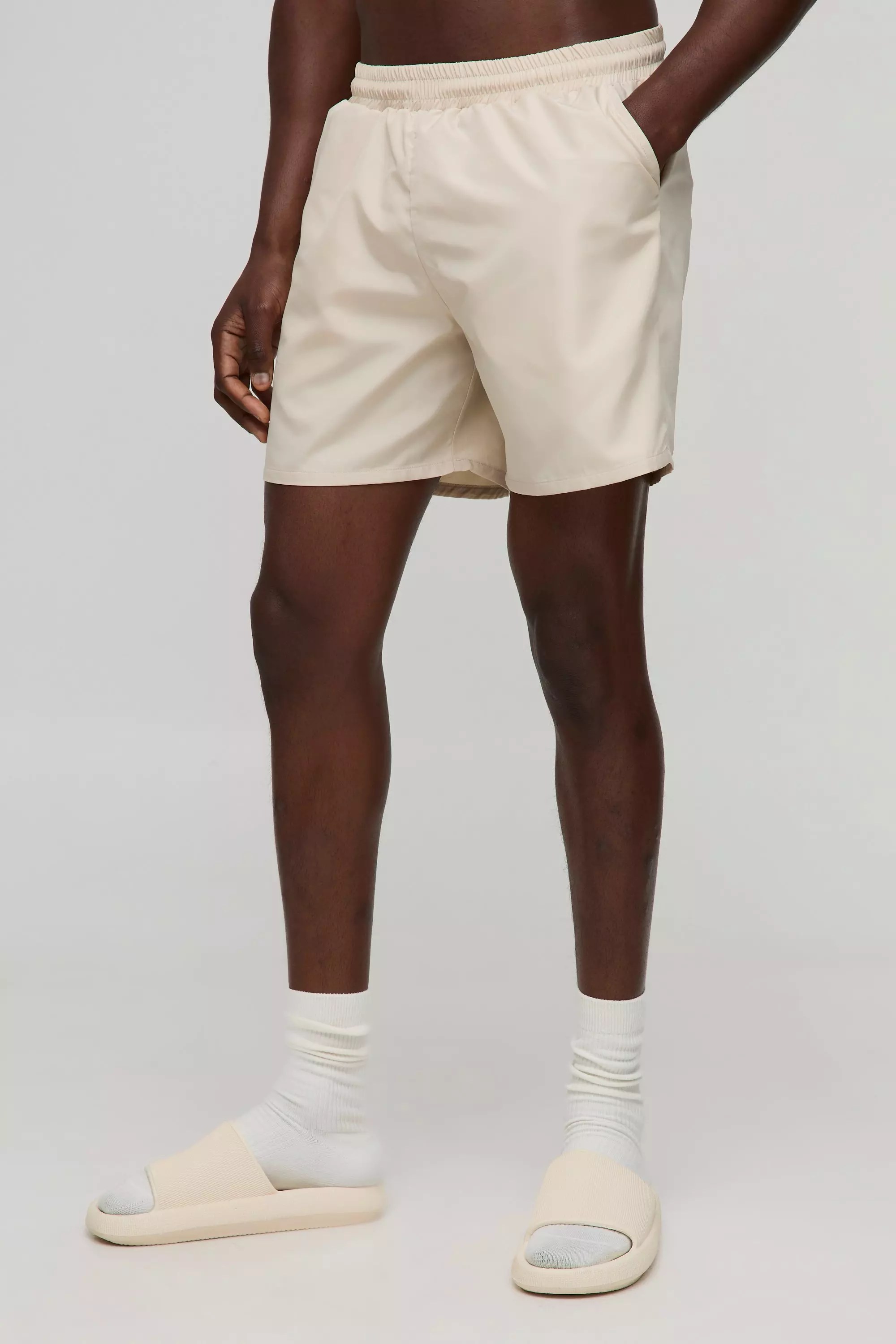 Regular fit Mid length Plain Swim Shorts Ecru
