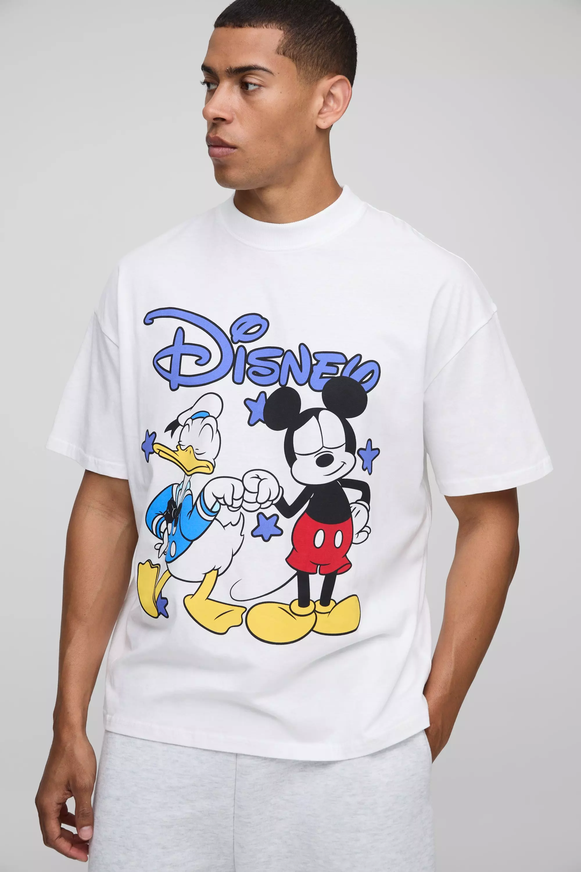 White Oversized Extended Neck Disney Mickey Mouse License T-Shirt White