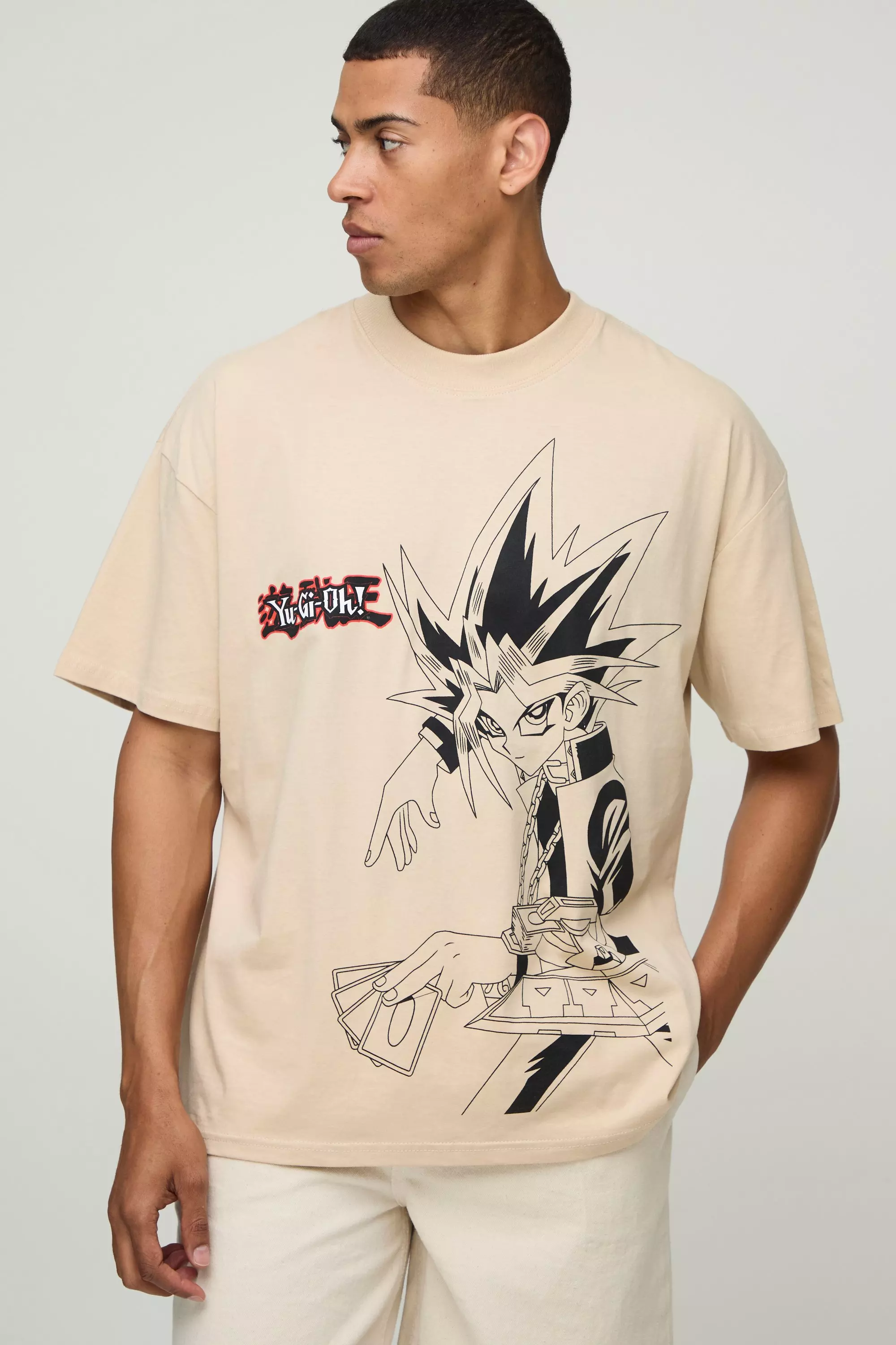 Sand Oversized Extended Neck Yu-Gi-Oh! License T-Shirt Sand