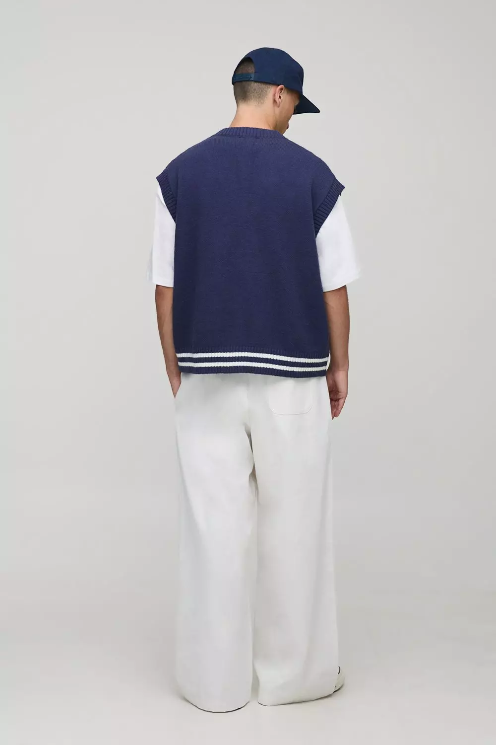 Oversized Boxy V Neck Knitted Vest | boohooMAN USA