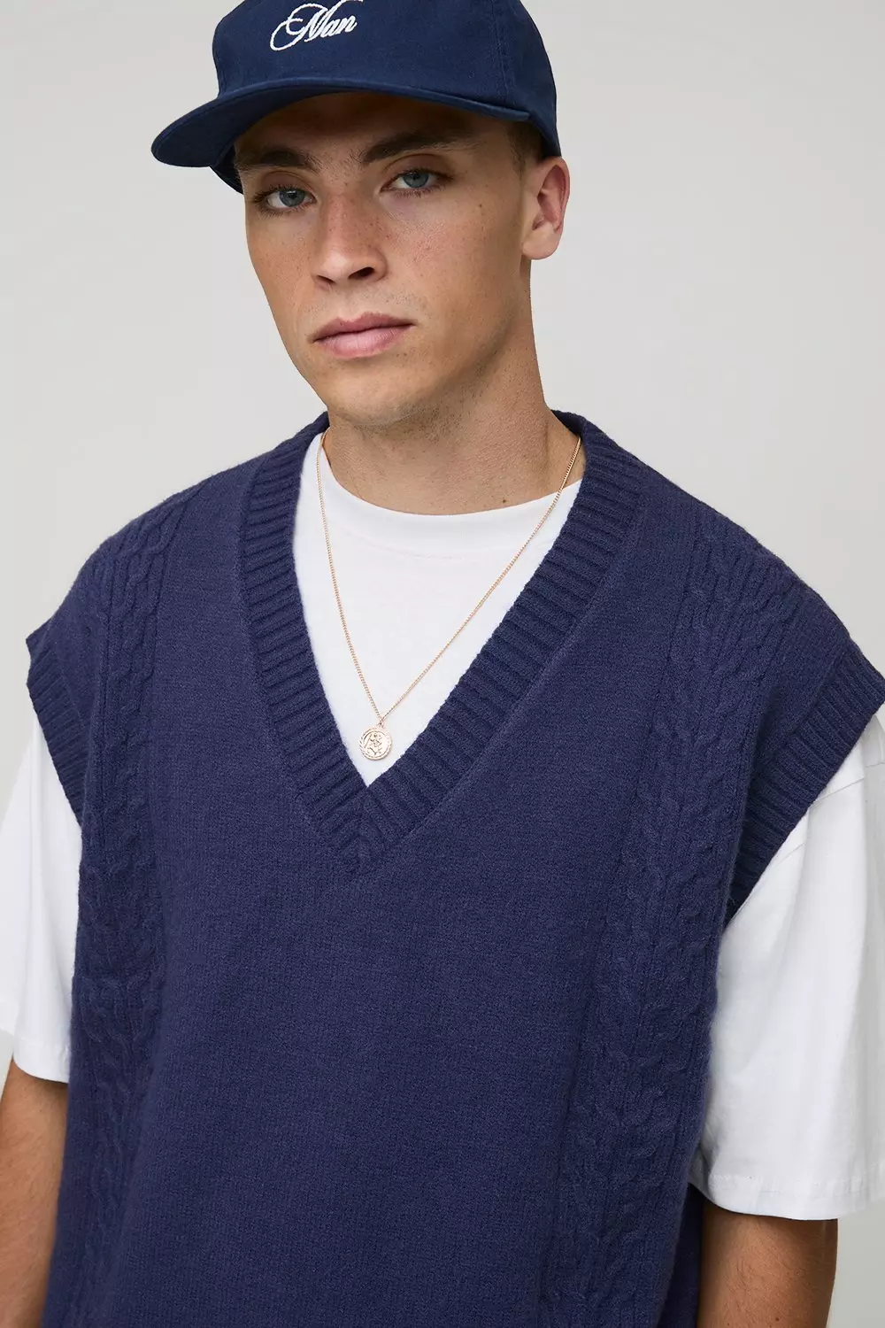 Oversized Boxy V Neck Knitted Vest | boohooMAN USA