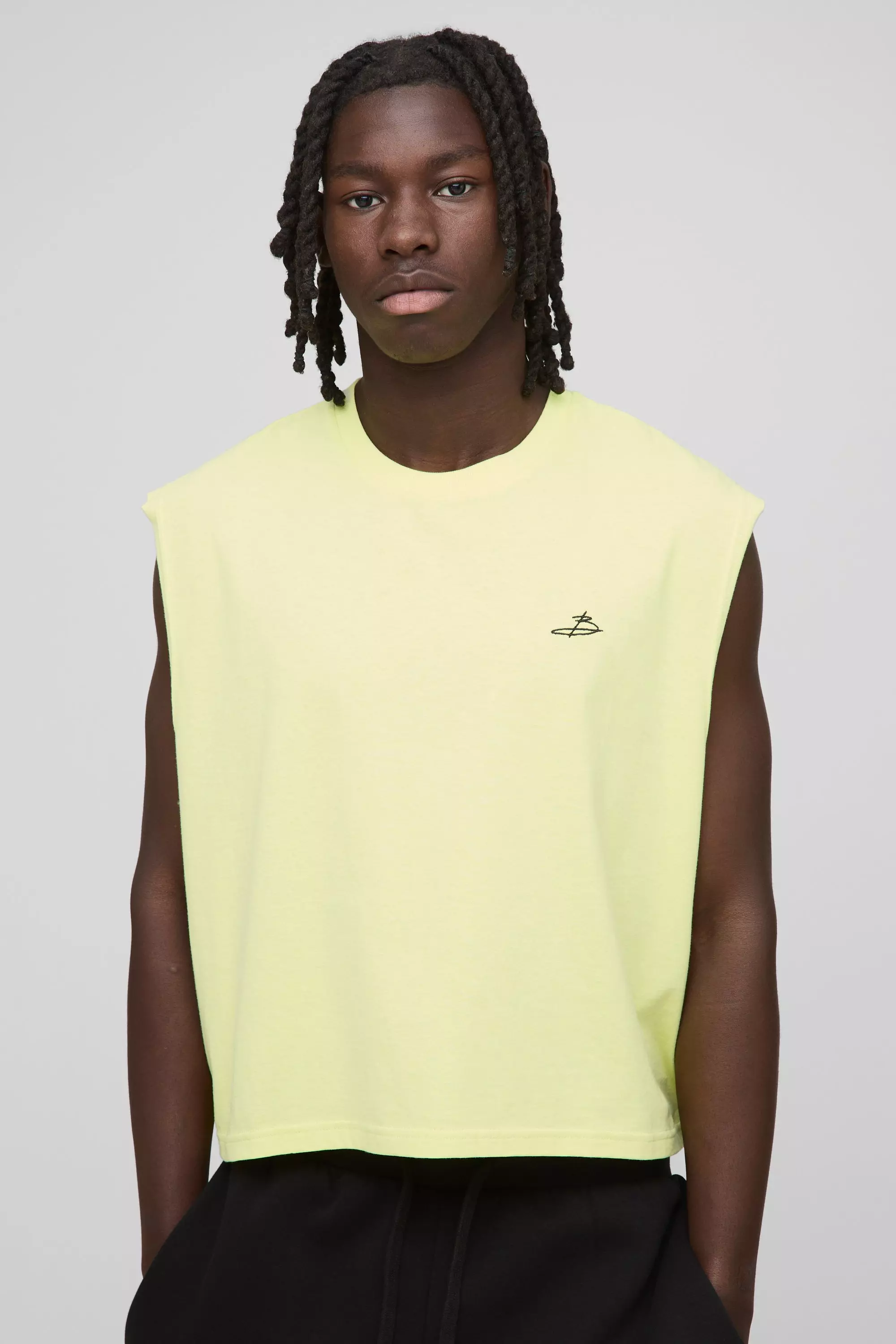 Oversized Shrunken Boxy B Signature Embroidered Tank Lime