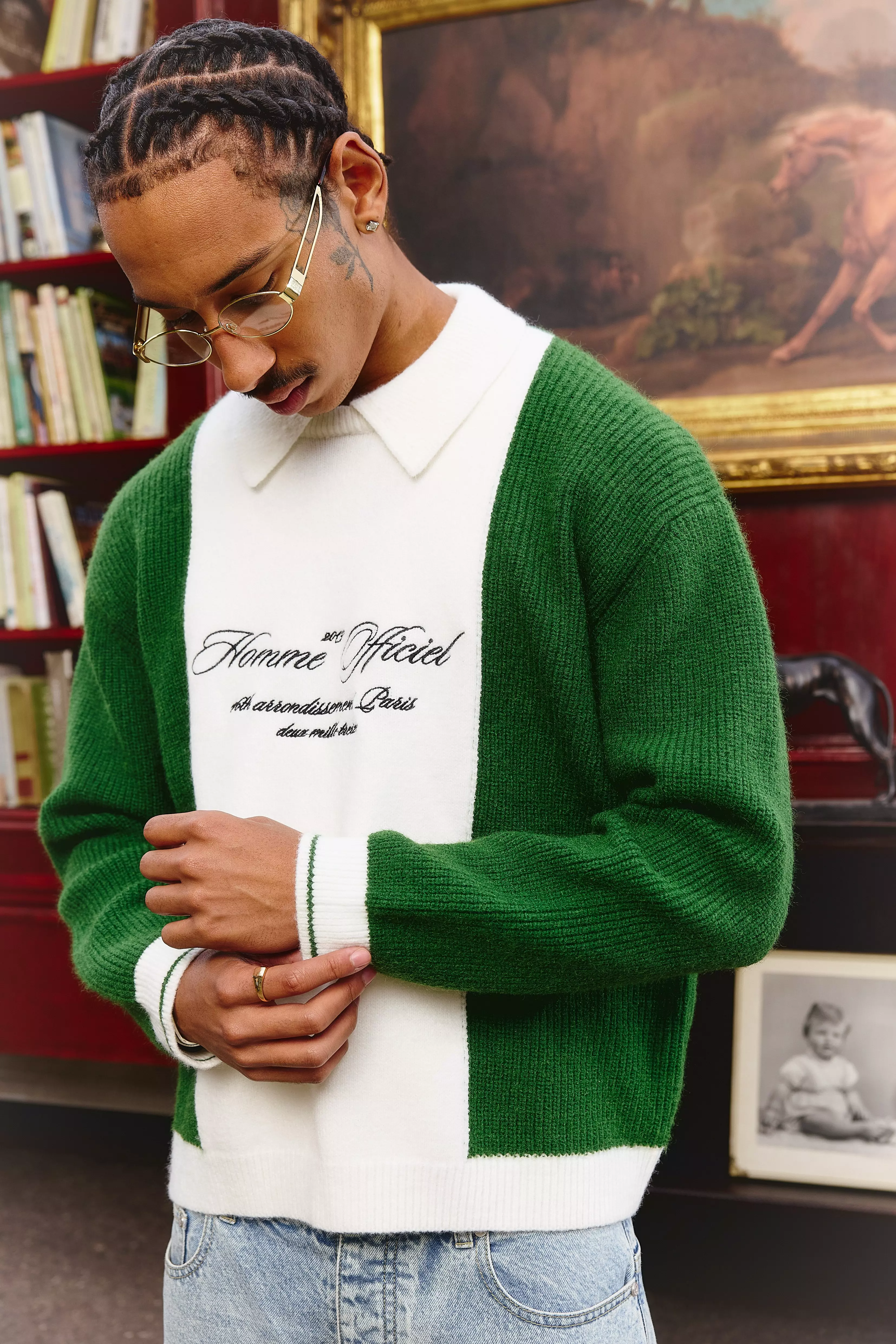 Oversized Embroidered Panel Knitted Polo Jumper | boohooMAN