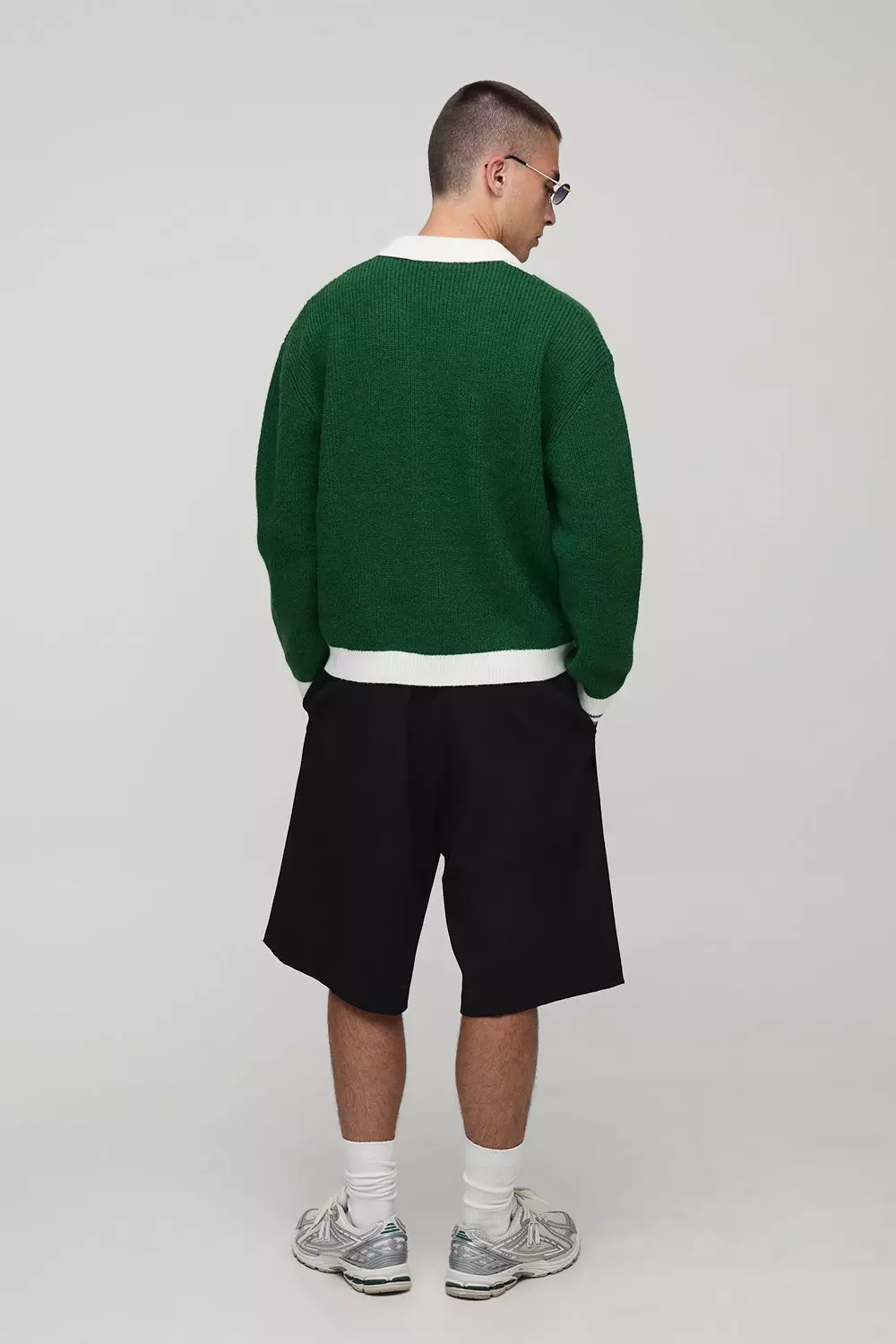 Oversized Embroidered Panel Knitted Polo Jumper | boohooMAN