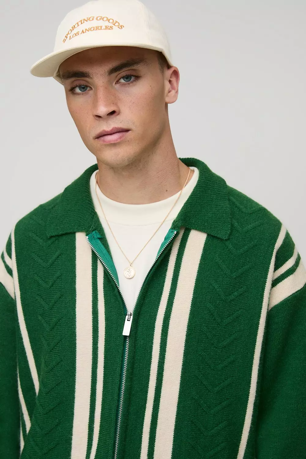 Regular Fit Embroidered Striped Zip Through Knitted Polo | boohooMAN USA
