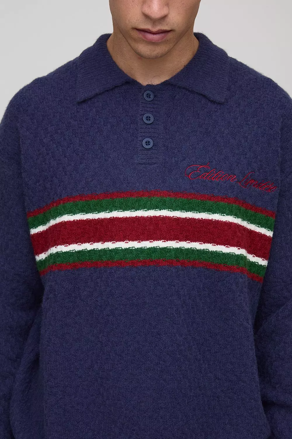 Oversized Embroidered Panel Textured Knitted Polo | boohooMAN USA