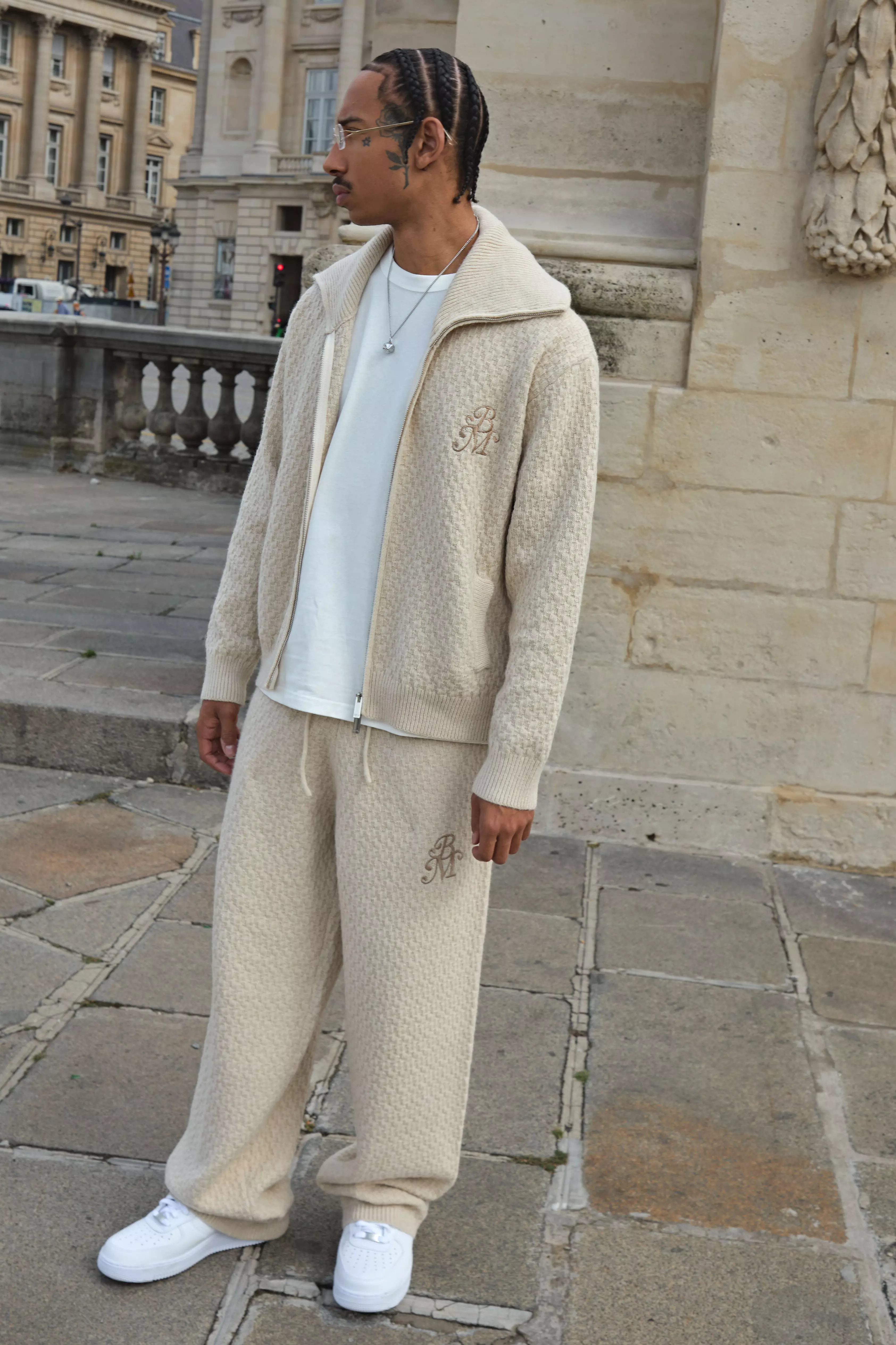 Relaxed Knitted Boucle Embroidered Jogger | boohooMAN USA