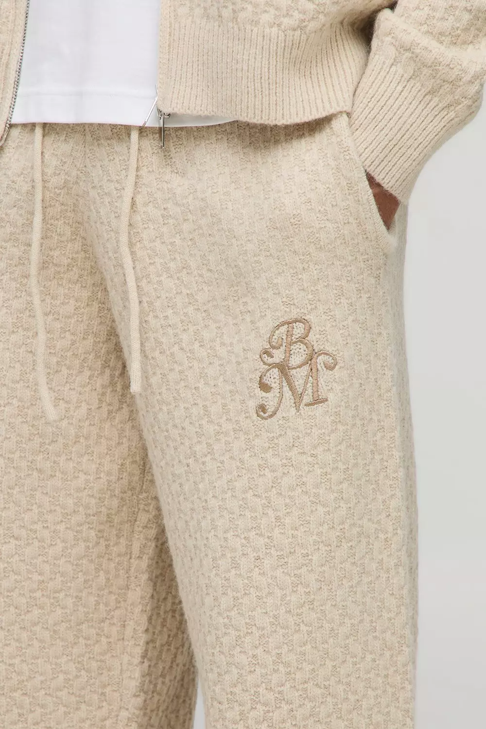Relaxed Knitted Boucle Embroidered Jogger | boohooMAN USA