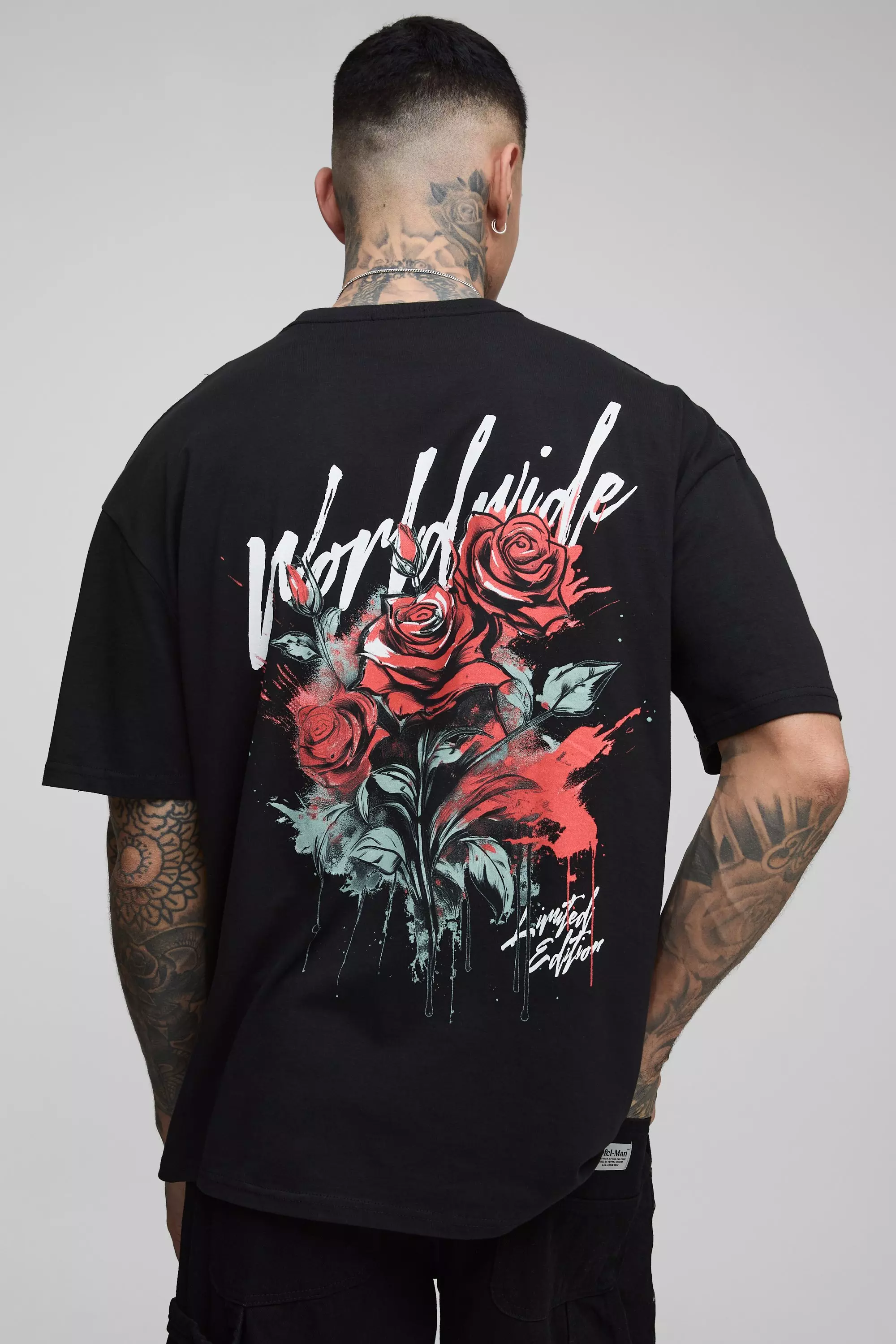 Tall - T-shirt oversize à col montant et imprimé, Black autre image