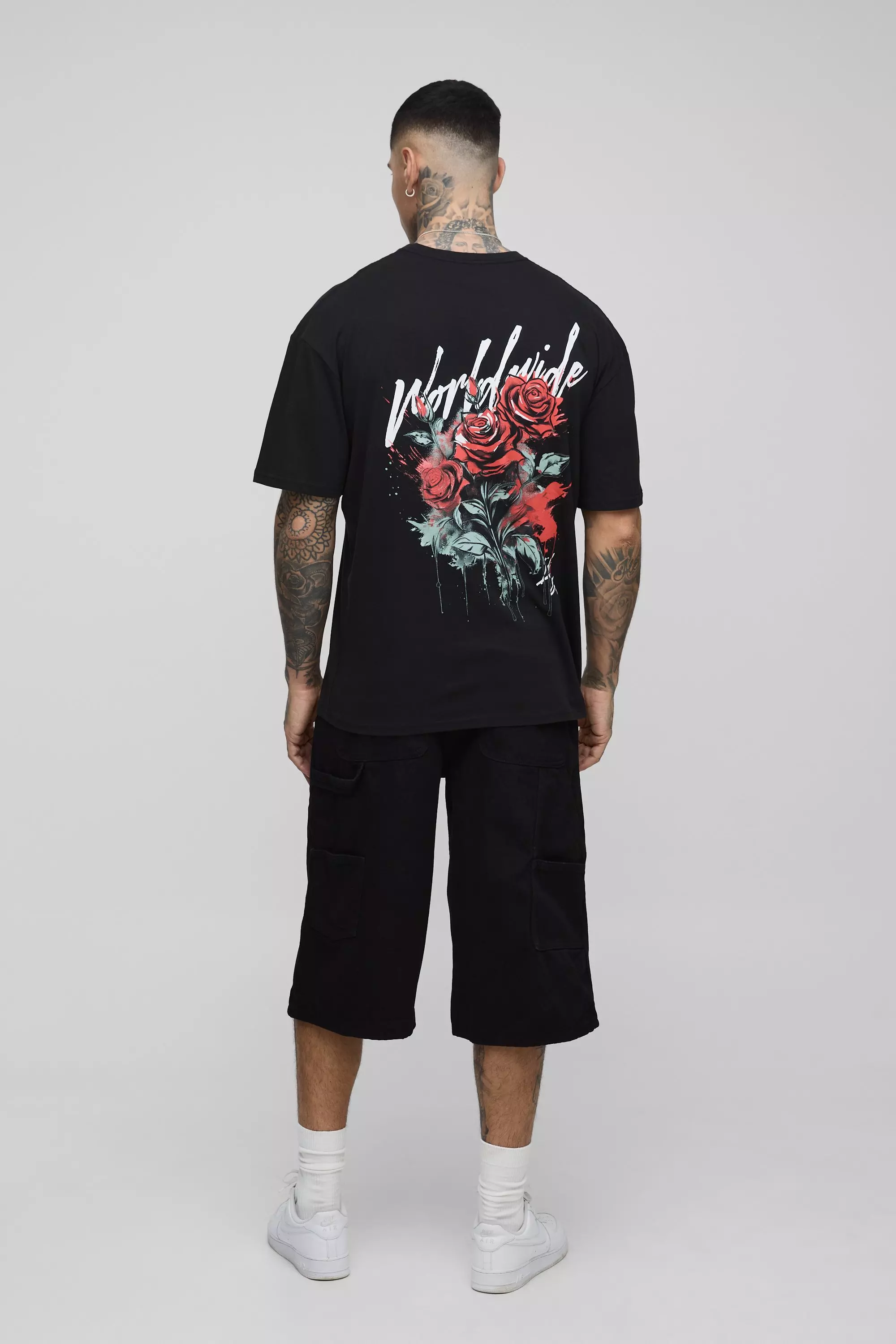 Tall - T-shirt oversize à col montant et imprimé, Black autre image