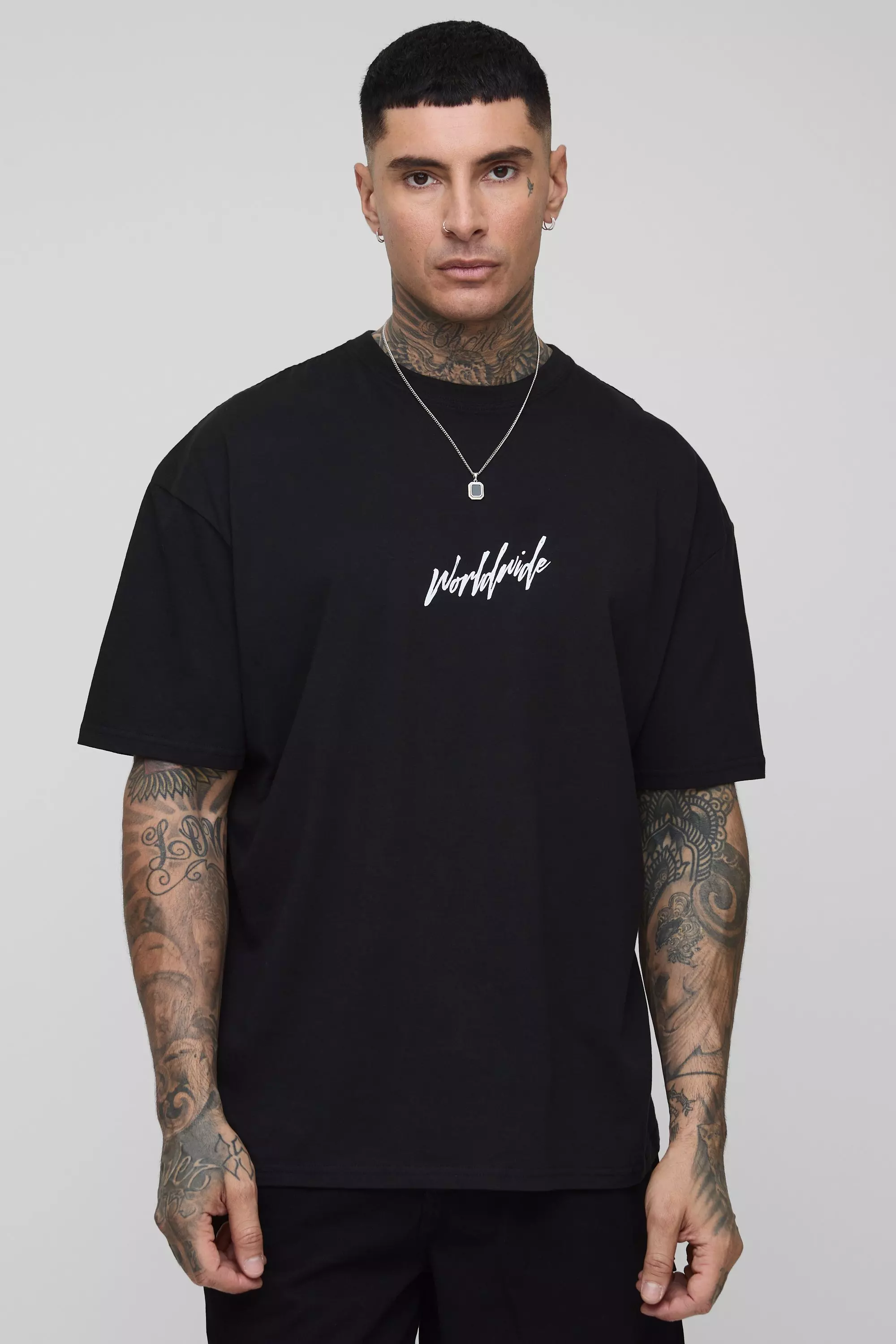 Tall - T-shirt oversize à col montant et imprimé, Black autre image