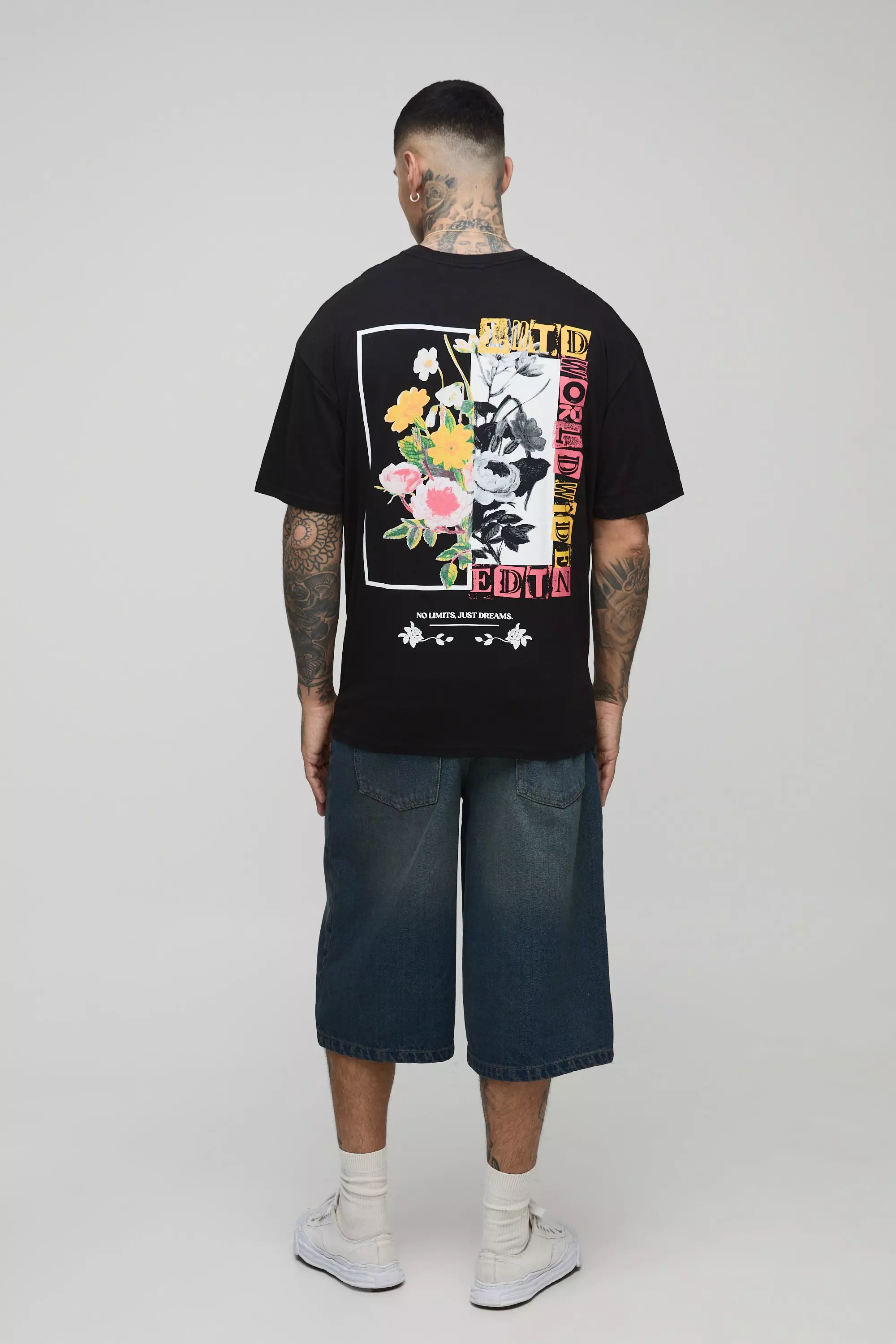 Tall Oversized Extended Neck Floral Print T-Shirt | boohooMAN USA