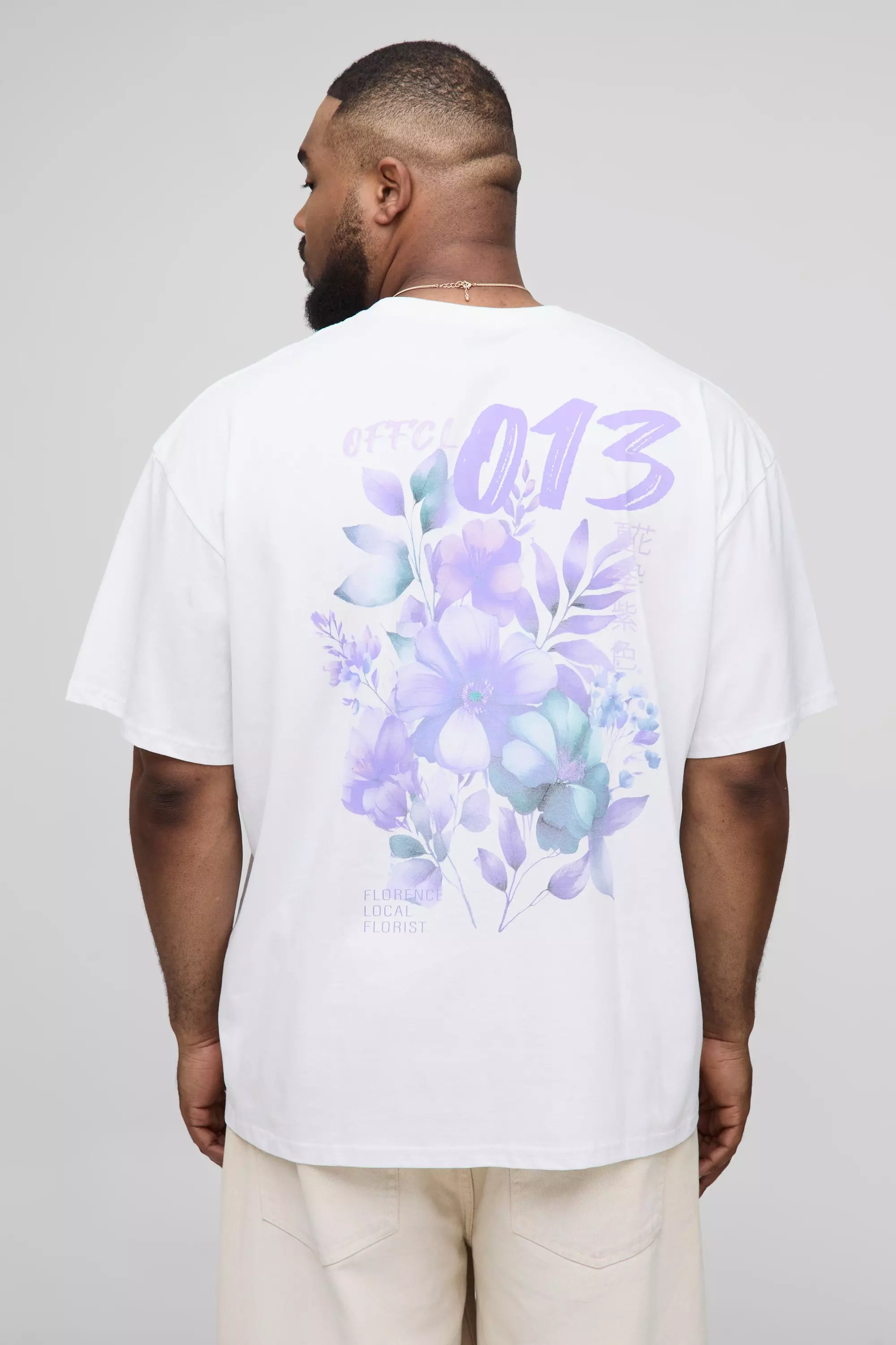 Plus Oversized Floral Print T-Shirt White